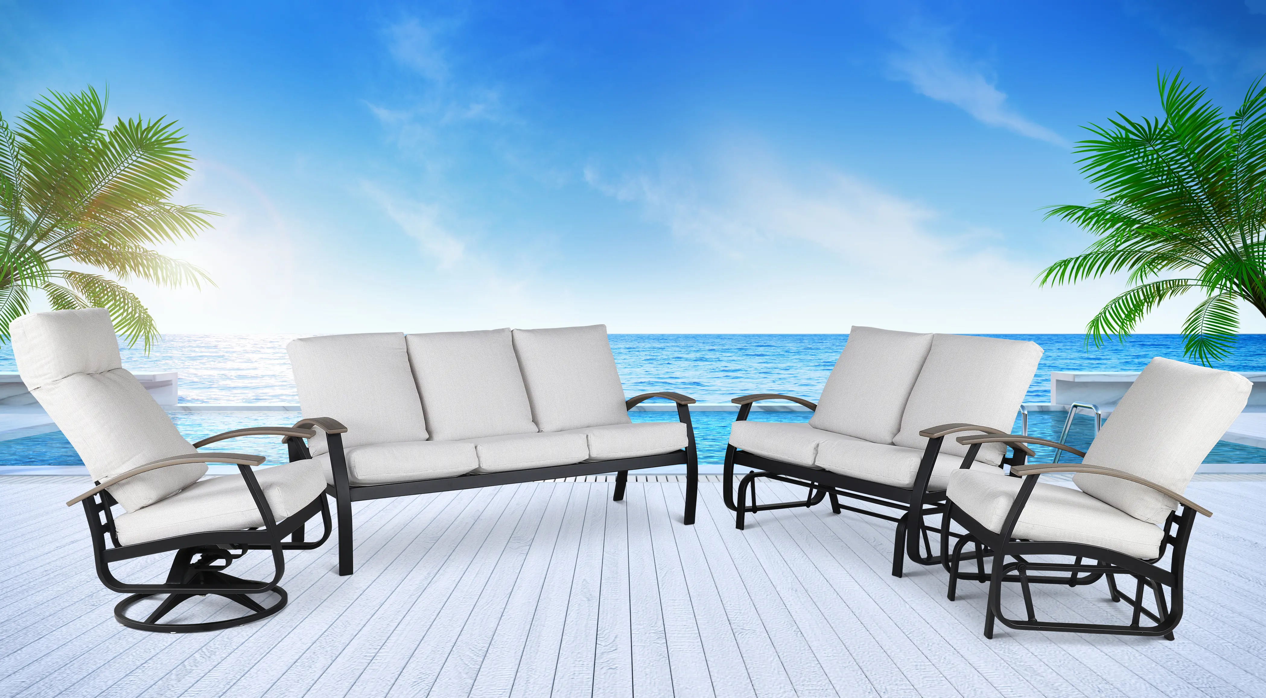 Belle Isle Black and Off White Patio Glider Love Seat-2