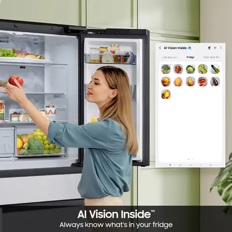 Samsung Bespoke AI 29 Cu Ft French Door Refrigerator – Charcoal Glass and Stainless Steel with AI Family Hub™+-9