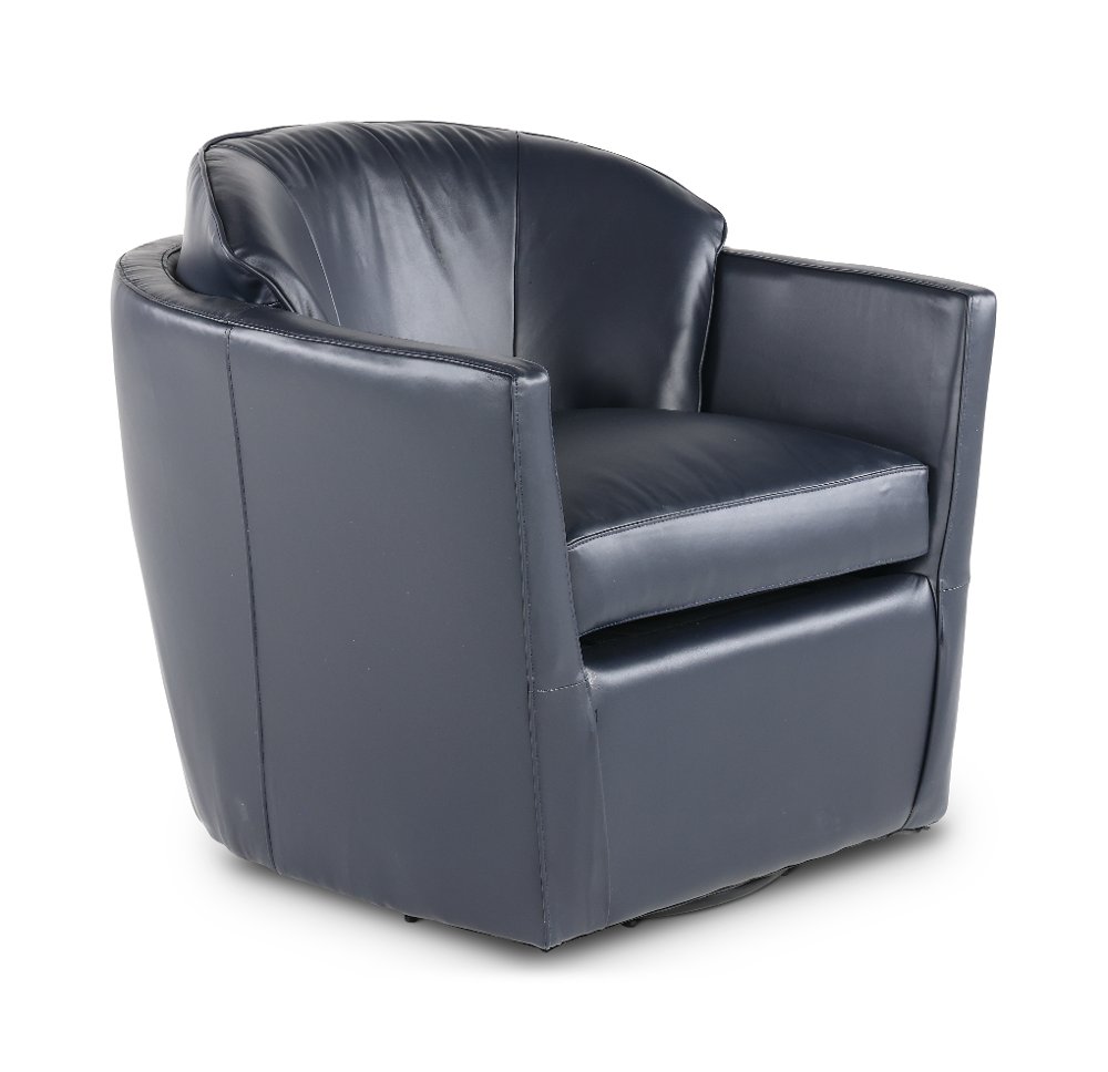 Slate Navy Blue Leather Swivel Accent Chair