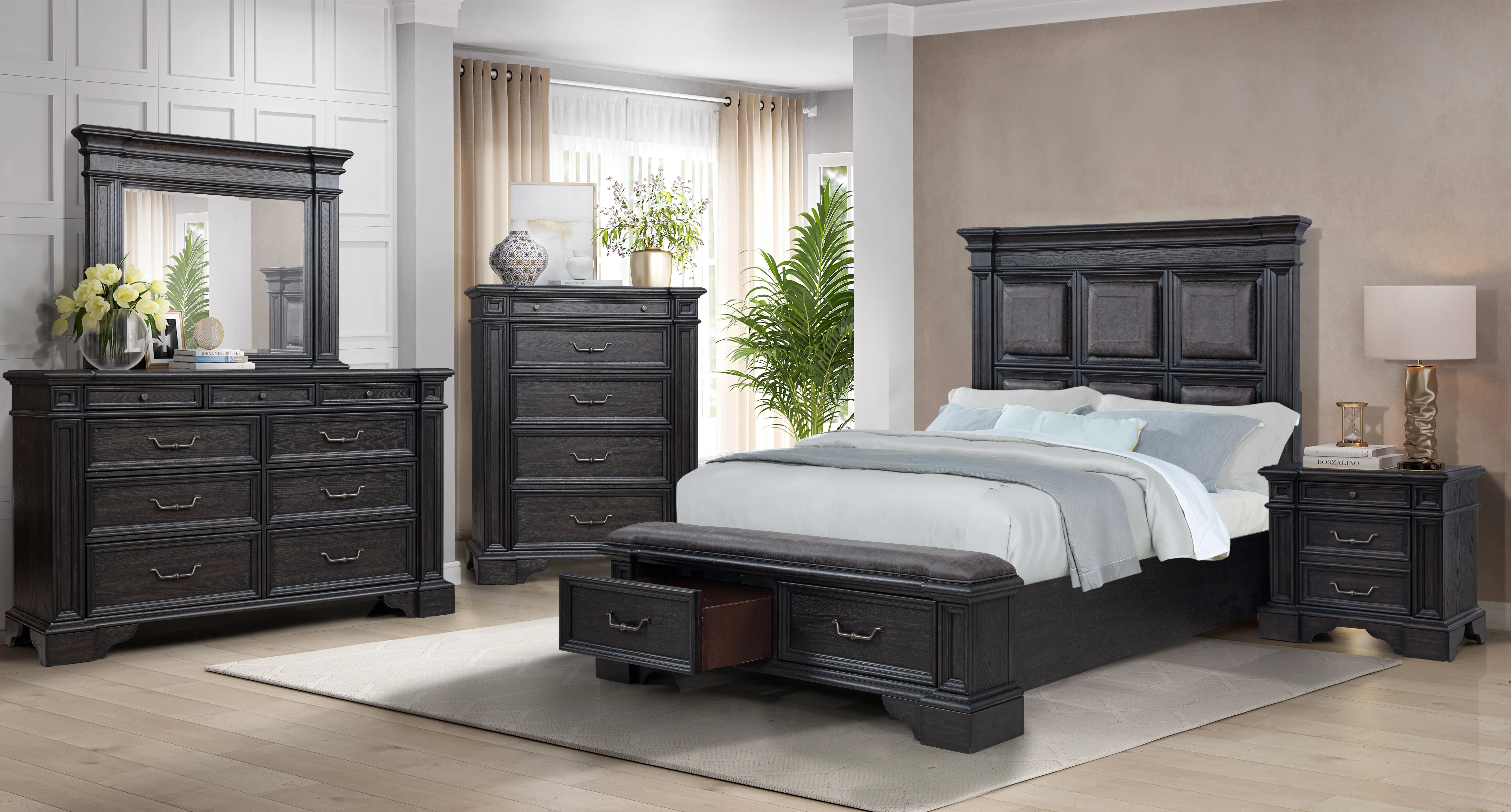 Marshall English Oak Queen Storage Bed-2