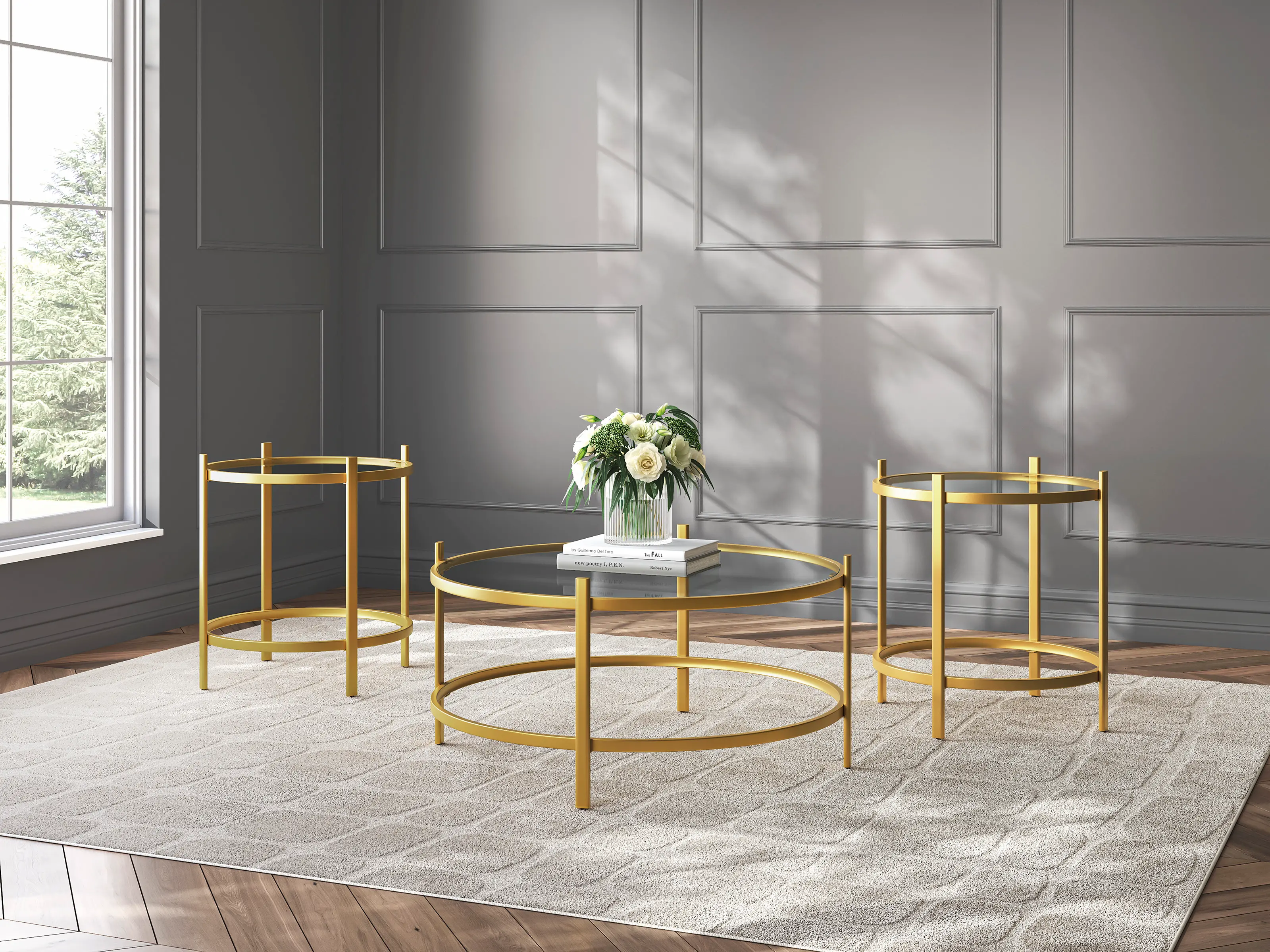 Pearlox Metal and Glass Tables, 3 Piece Set-1