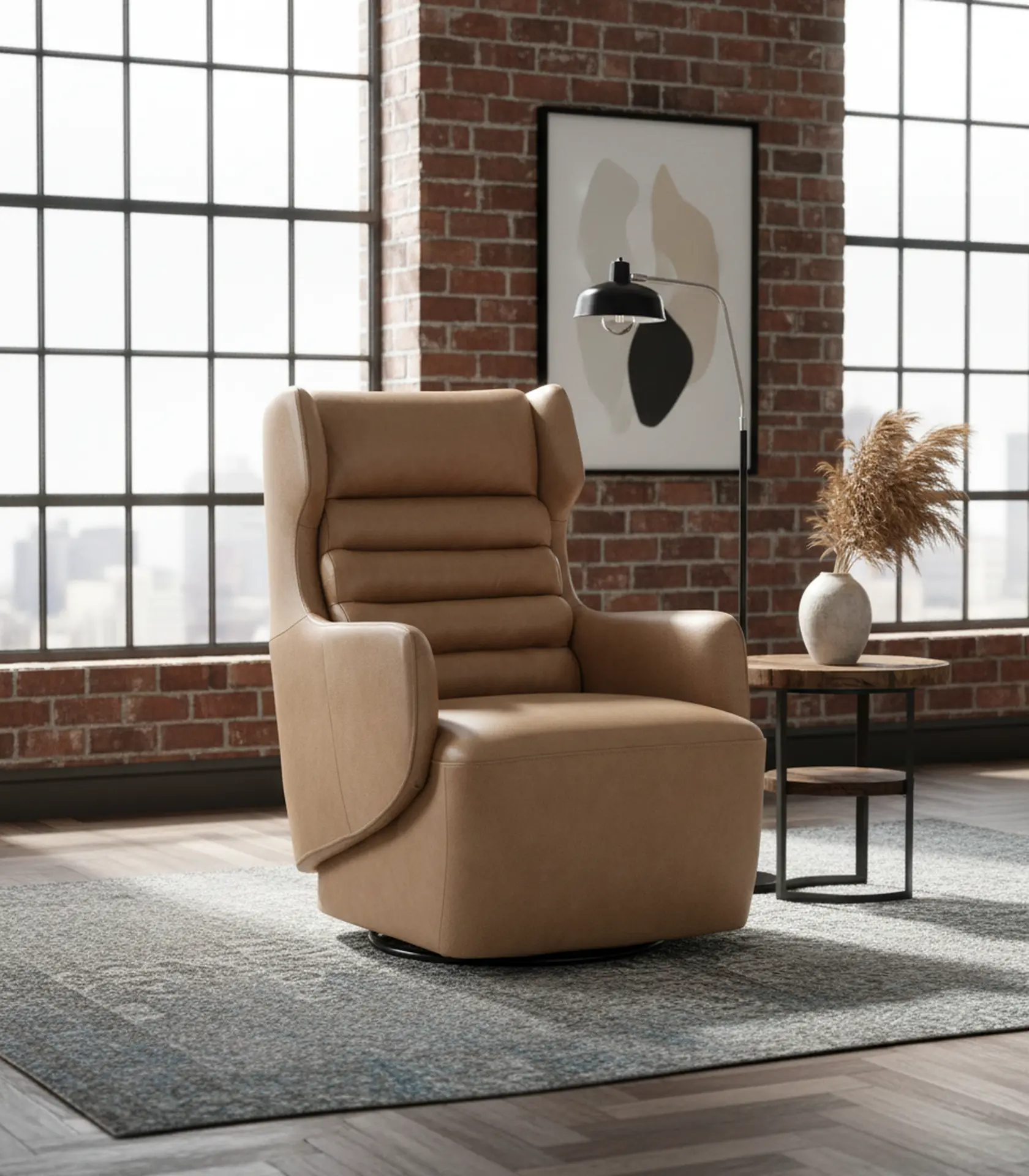 York Sand Leather Swivel Chair-2