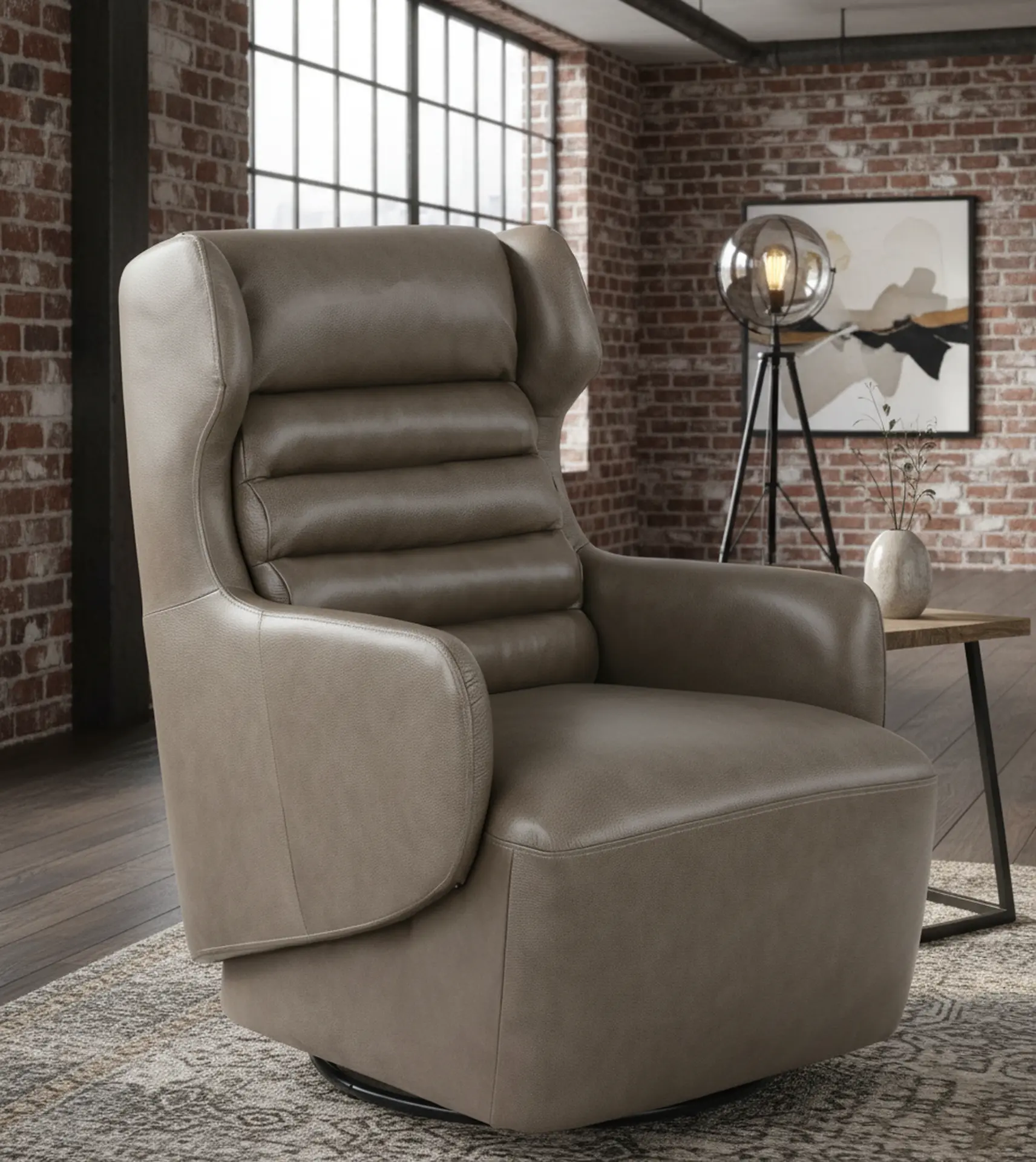 York Mushroom Leather Swivel Chair-2
