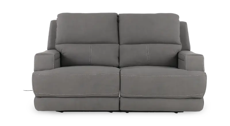 Rushton Slate Gray Leather Power Reclining Loveseat