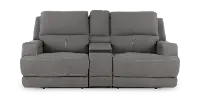 Rushton Slate Gray Leather Power Reclining Loveseat with Multimedia Console