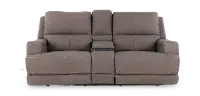 Rushton Espresso Brown Leather Power Reclining Loveseat with Multimedia Console