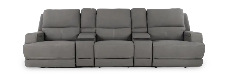 Rushton Slate Gray Leather 5 Piece Power Reclining Home Theater Set
