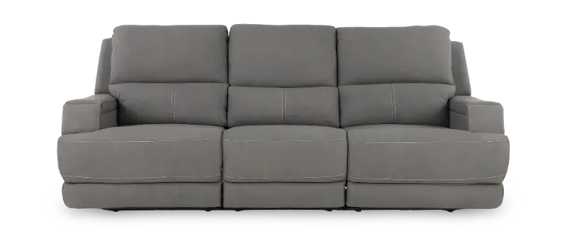 Rushton Slate Gray Leather Triple Power Reclining Sofa