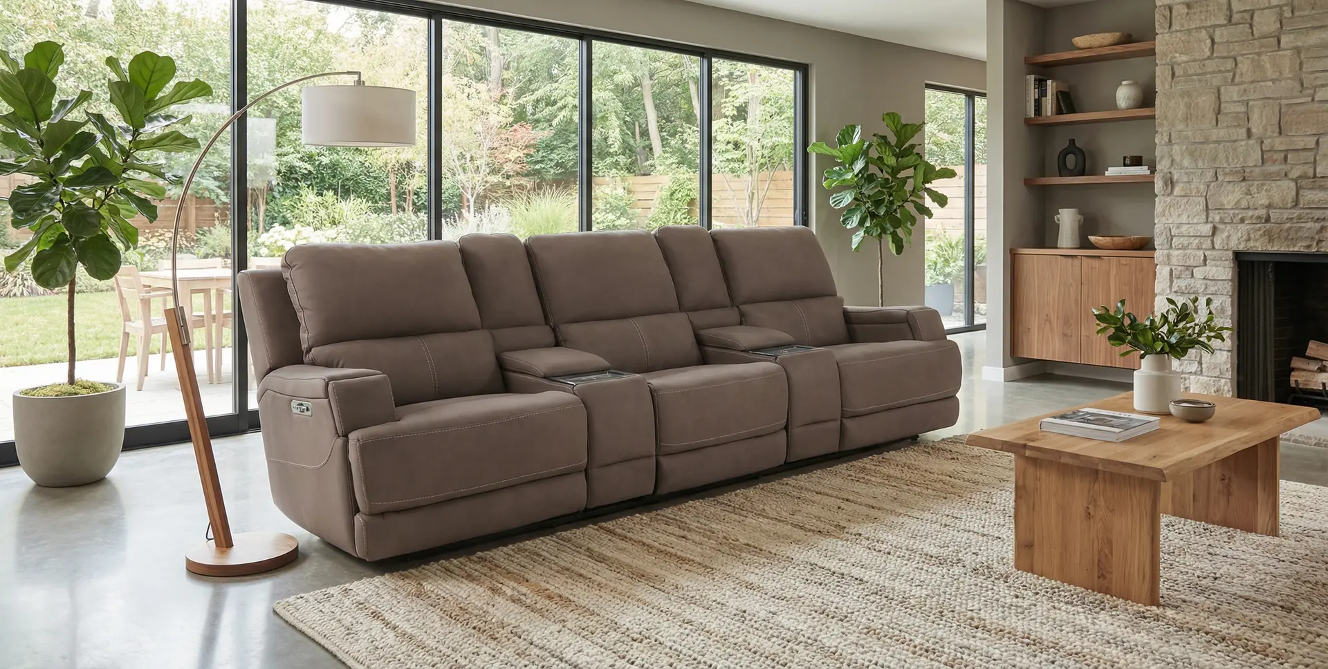 Rushton Espresso Brown Leather 5 Piece Power Reclining Home Theater Set-12