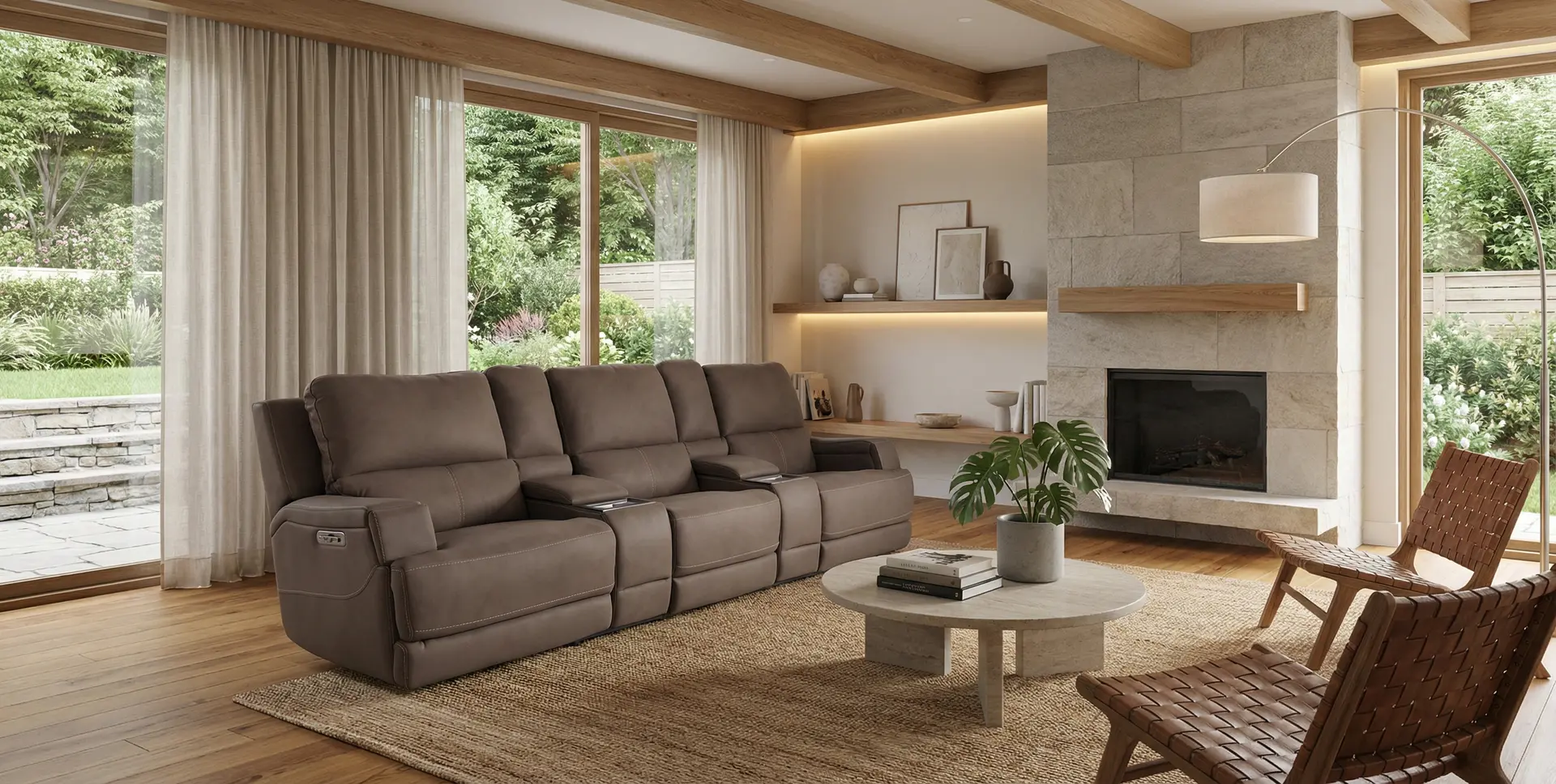 Rushton Espresso Brown Leather 5 Piece Power Reclining Home Theater Set-13