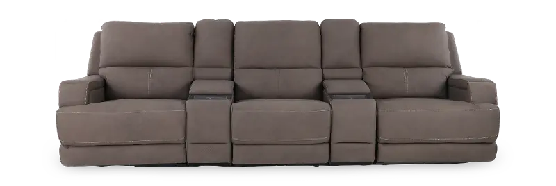 Rushton Espresso Brown Leather 5 Piece Power Reclining Home Theater Set