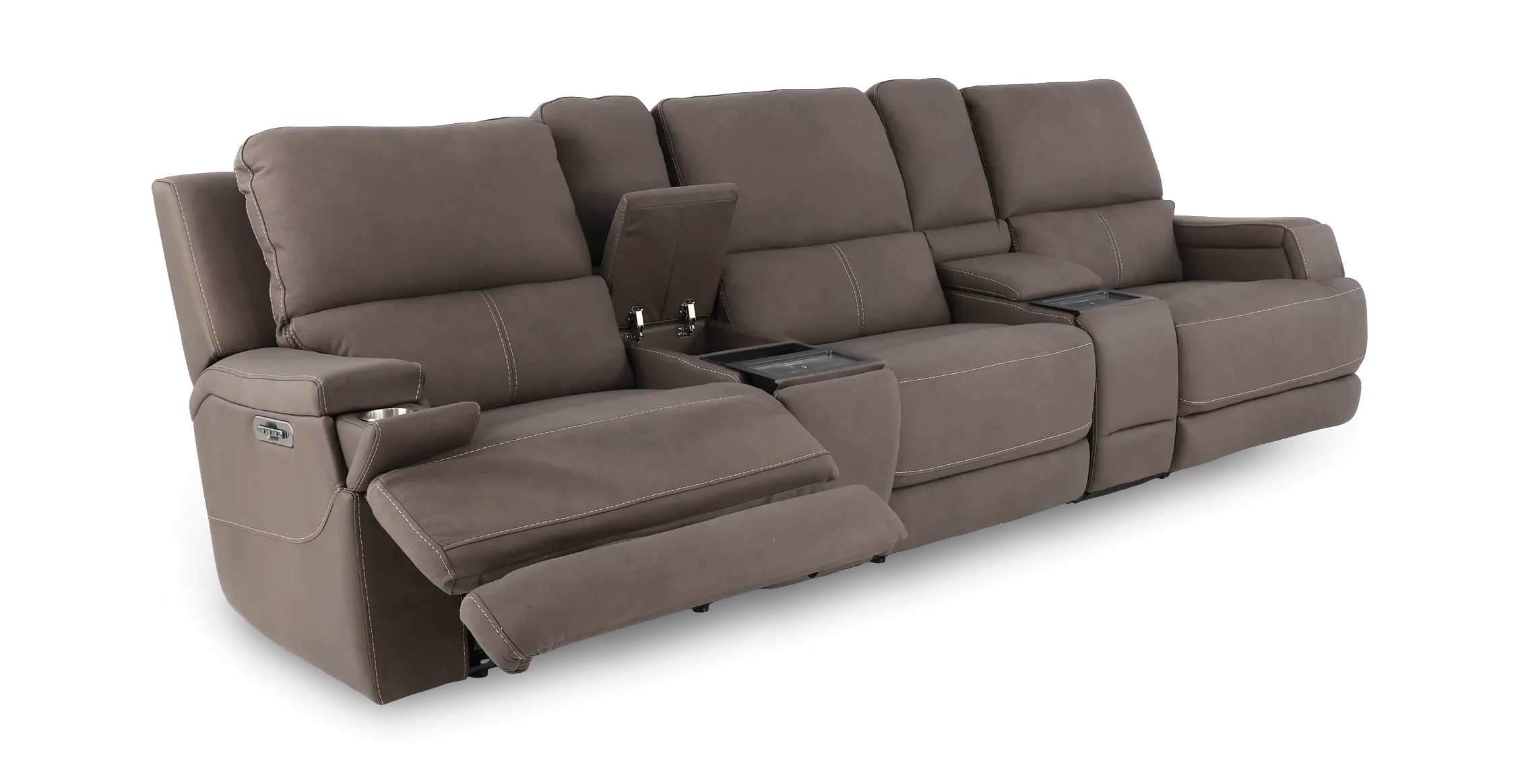 Rushton Espresso Brown Leather 5 Piece Power Reclining Home Theater Set-5