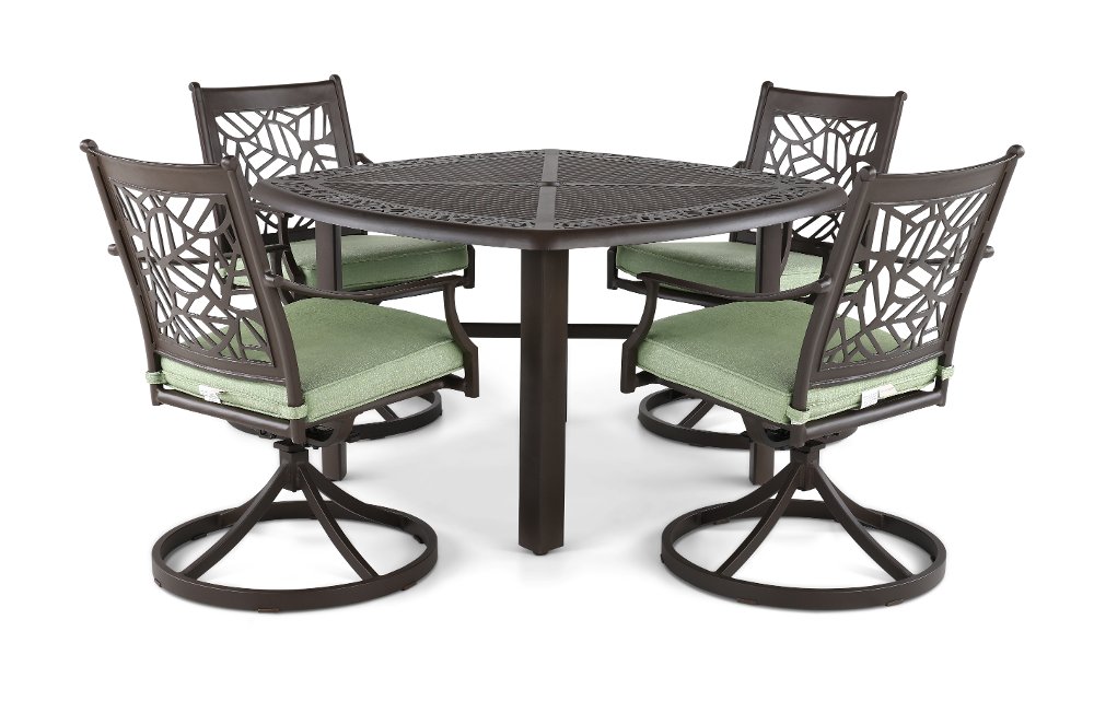 Thurston 5 Piece Gray and Green Swivel Chair Patio Dining Set