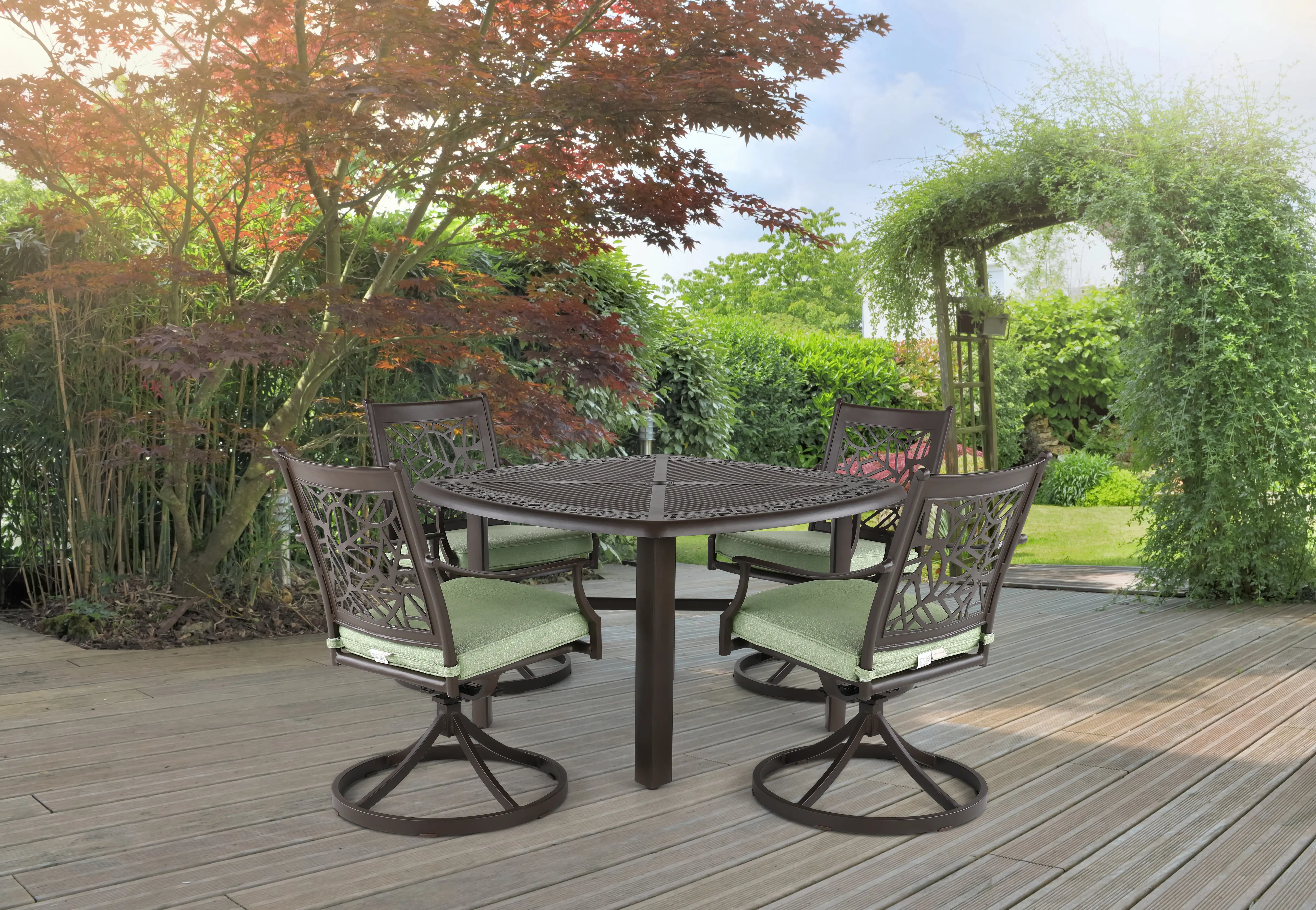 KIT:5PC-THURSTON-SWVL Thurston 5 Piece Gray and Green Swivel Chair Patio Dining Set-2