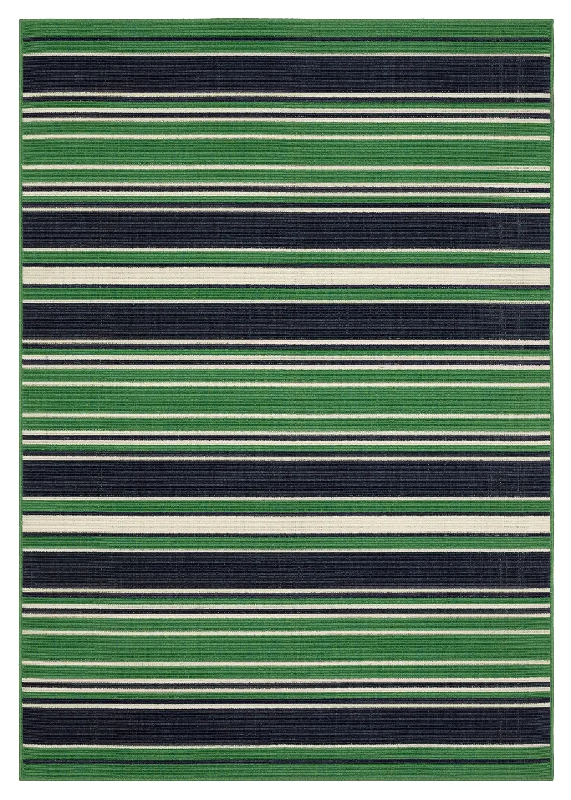 Havana 5 x 8 Striped Green and Navy Outdoor Area Rug