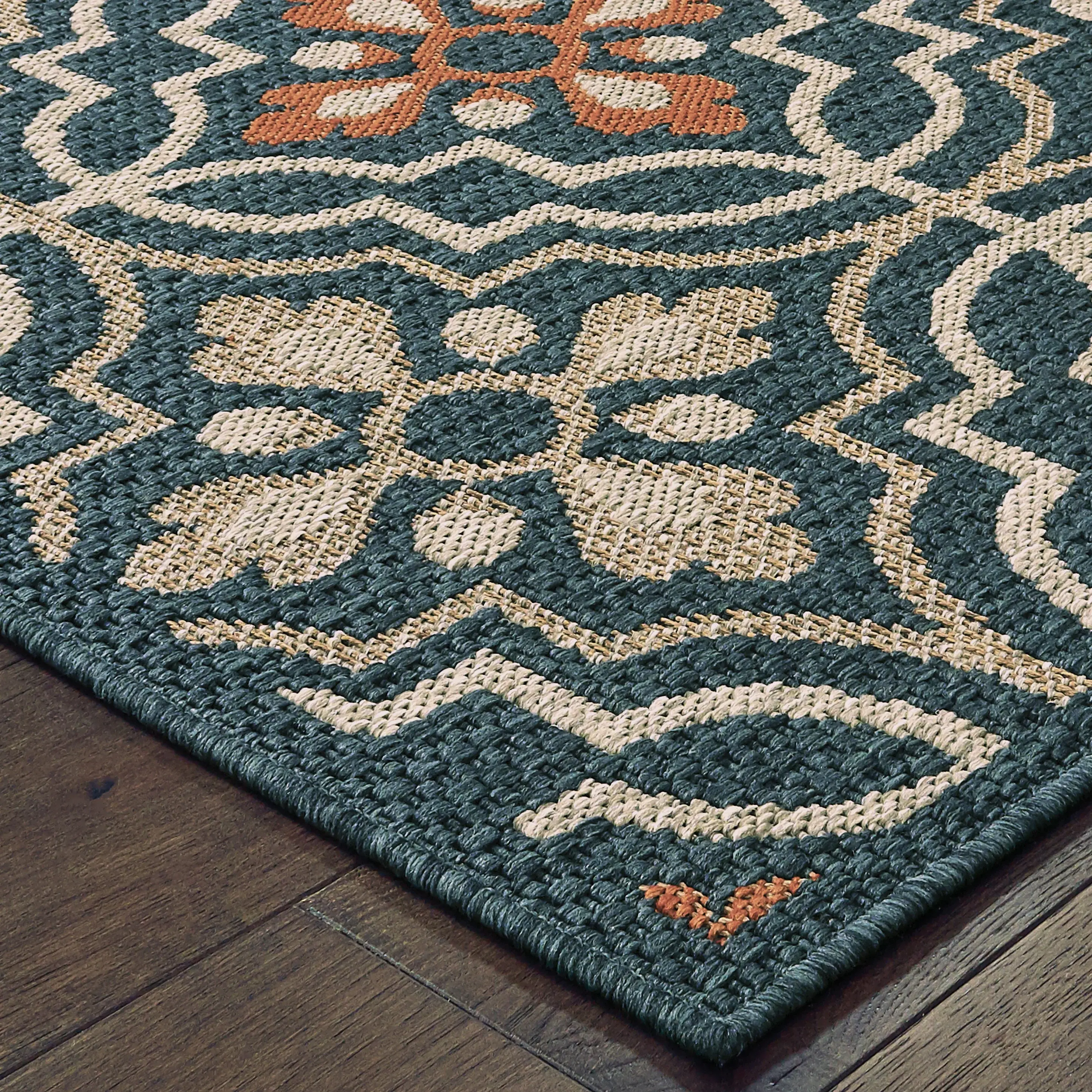Latitude 8 x 10 Blue Medallion Outdoor Patio Area Rug-3