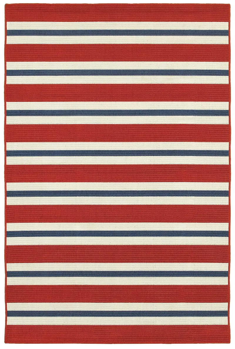 Meridian 5 x 8 Red and Blue Striped Outdoor Patio Rug