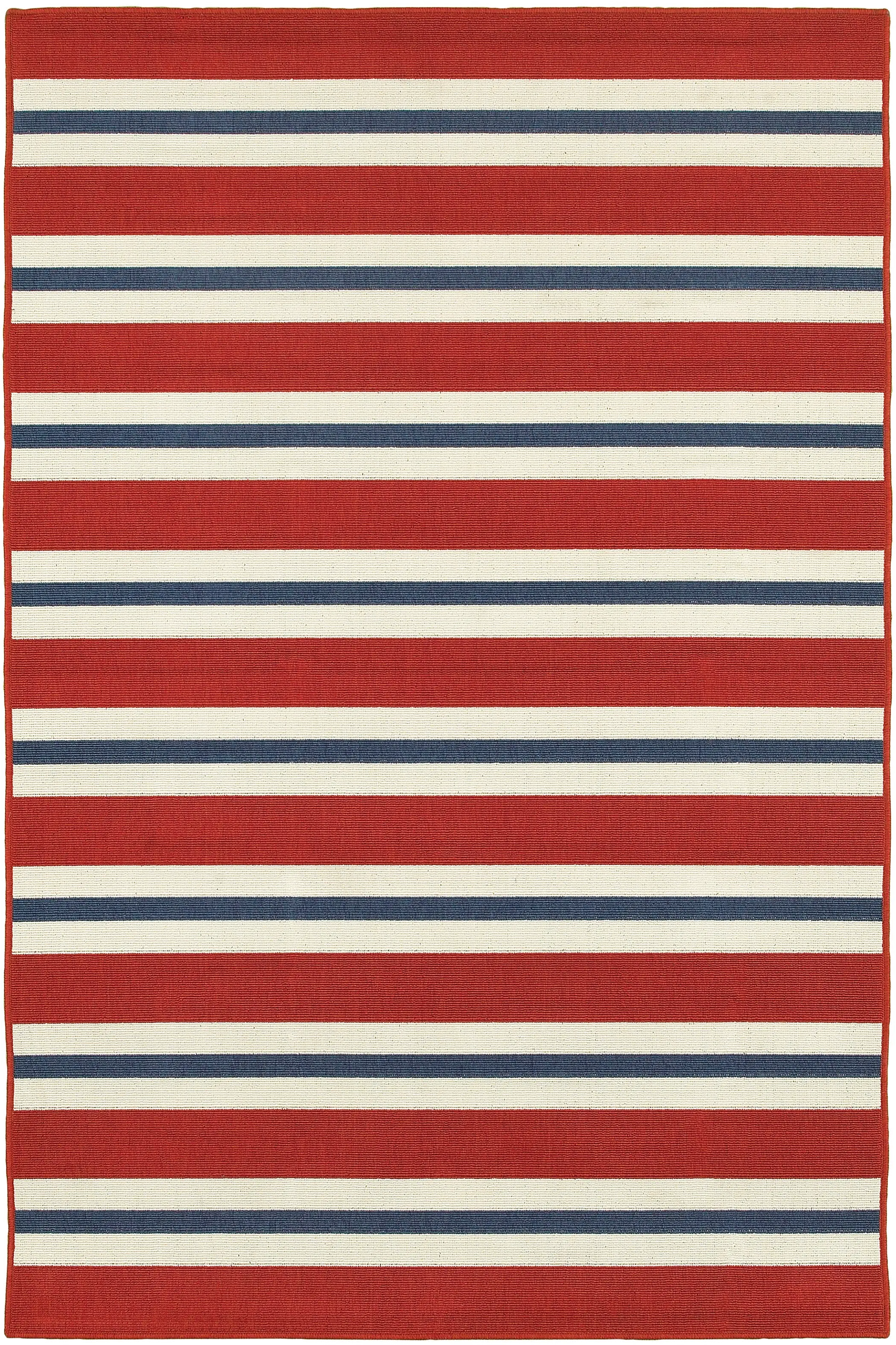 Meridian 8 x 10 Red and Blue Striped Outdoor Patio Rug-1