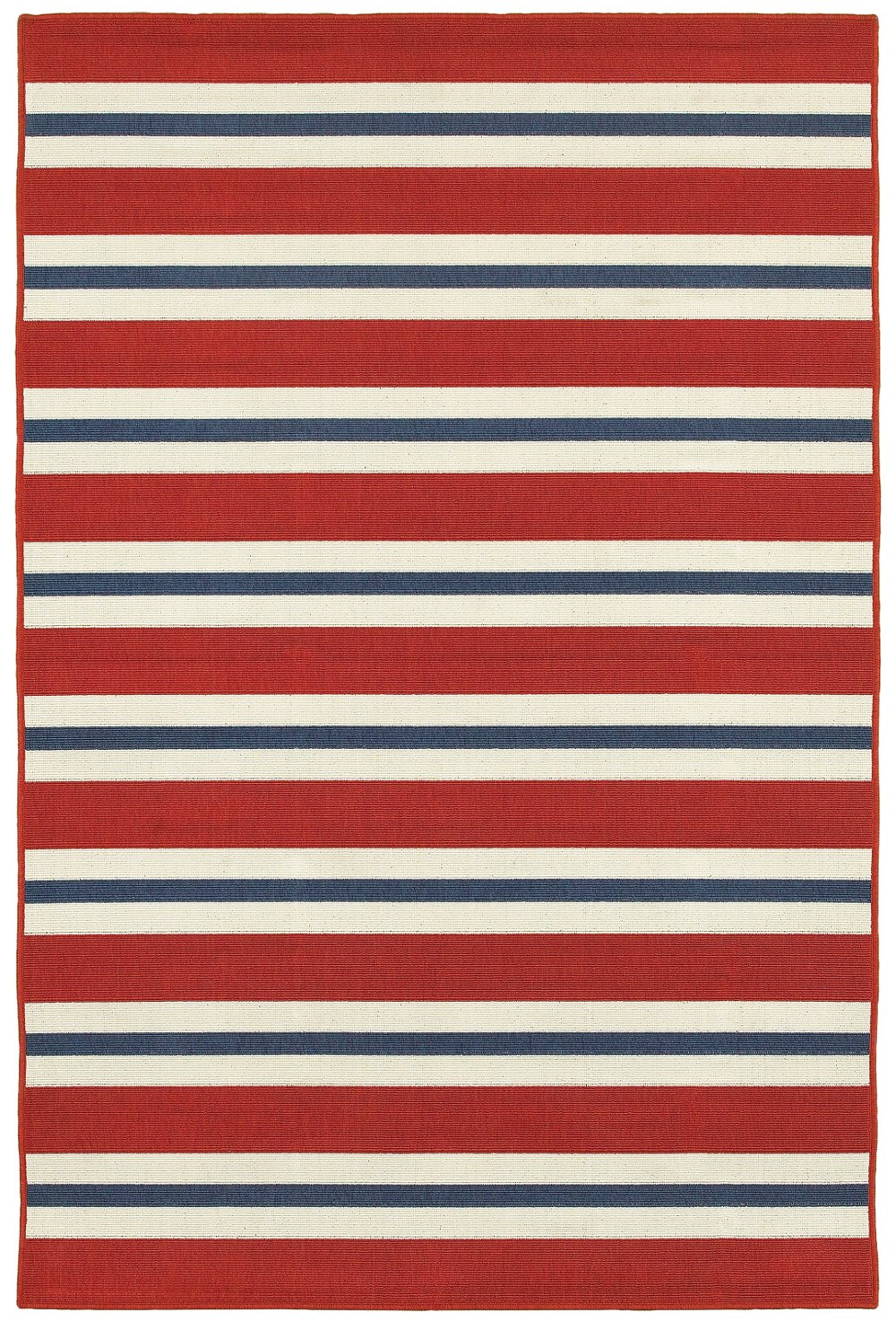 Meridian 8 x 10 Red and Blue Striped Outdoor Patio Rug