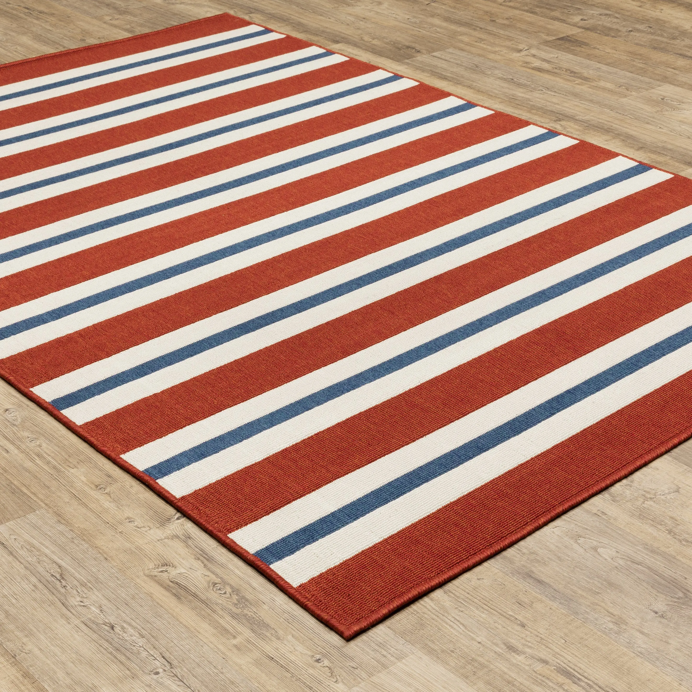 Meridian 8 x 10 Red and Blue Striped Outdoor Patio Rug-2