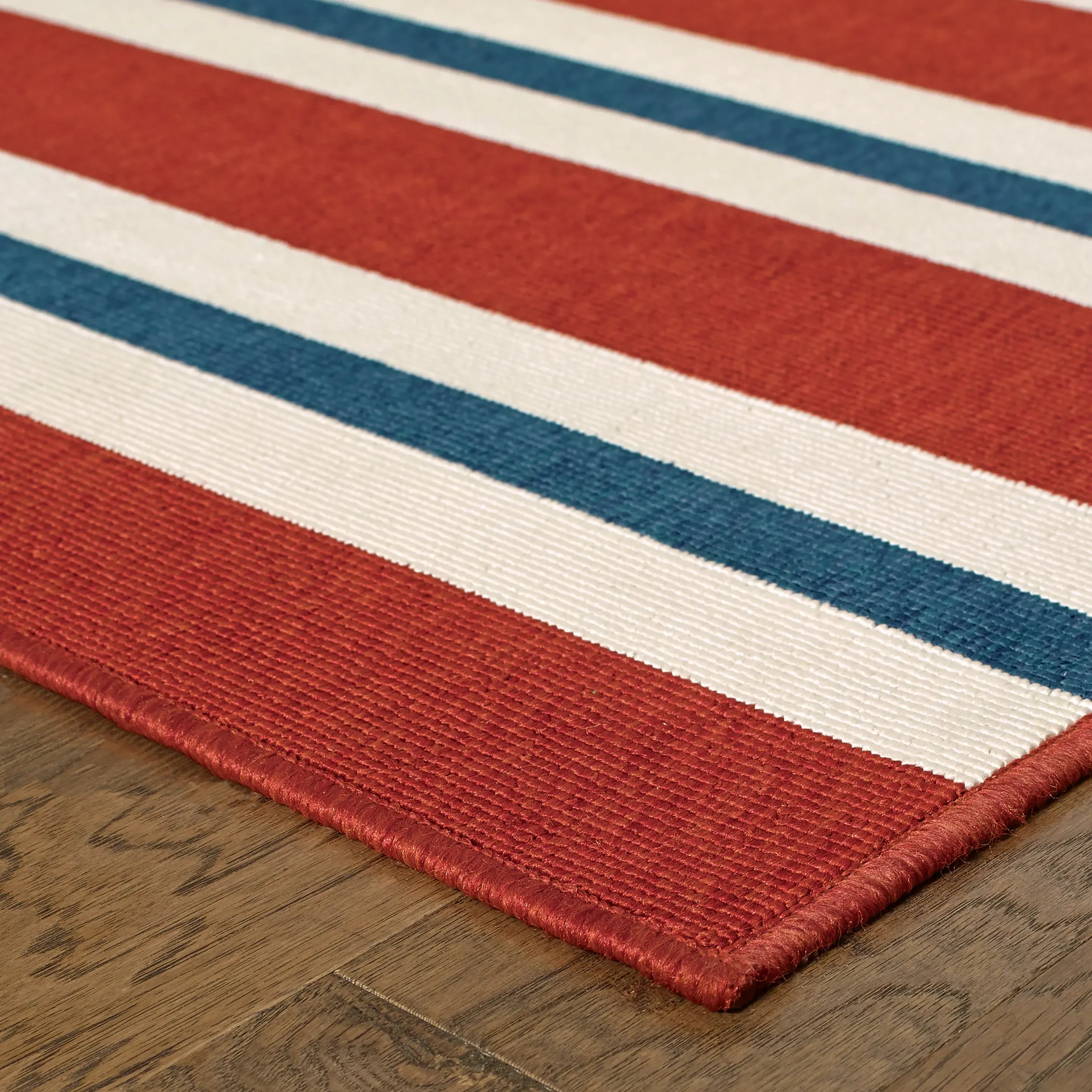 Meridian 8 x 10 Red and Blue Striped Outdoor Patio Rug-3