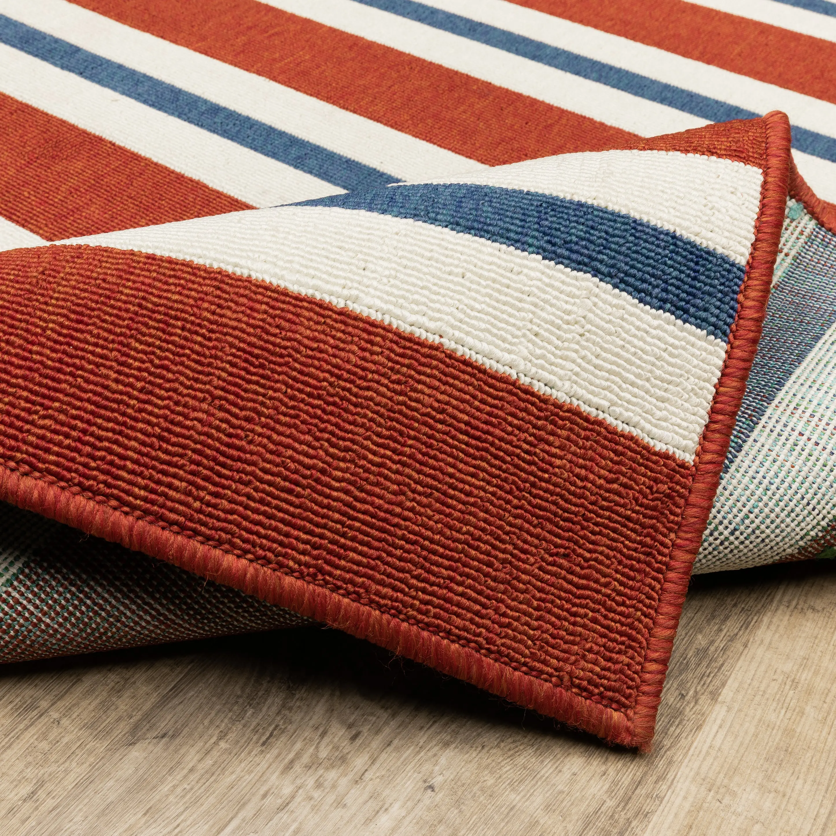 Meridian 8 x 10 Red and Blue Striped Outdoor Patio Rug-4