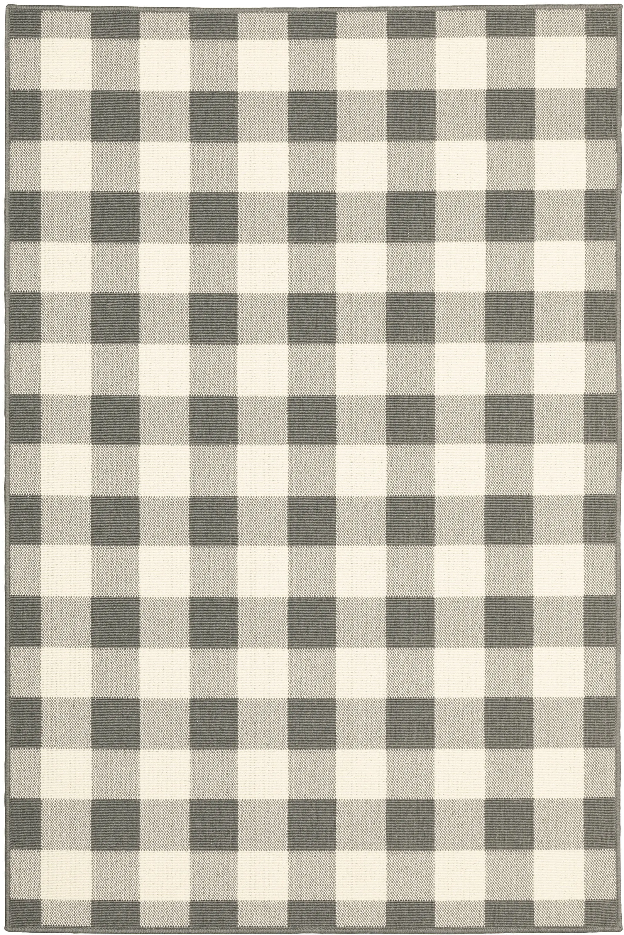 Marina 5 x 8 Gray Gingham Outdoor Area Rug-1