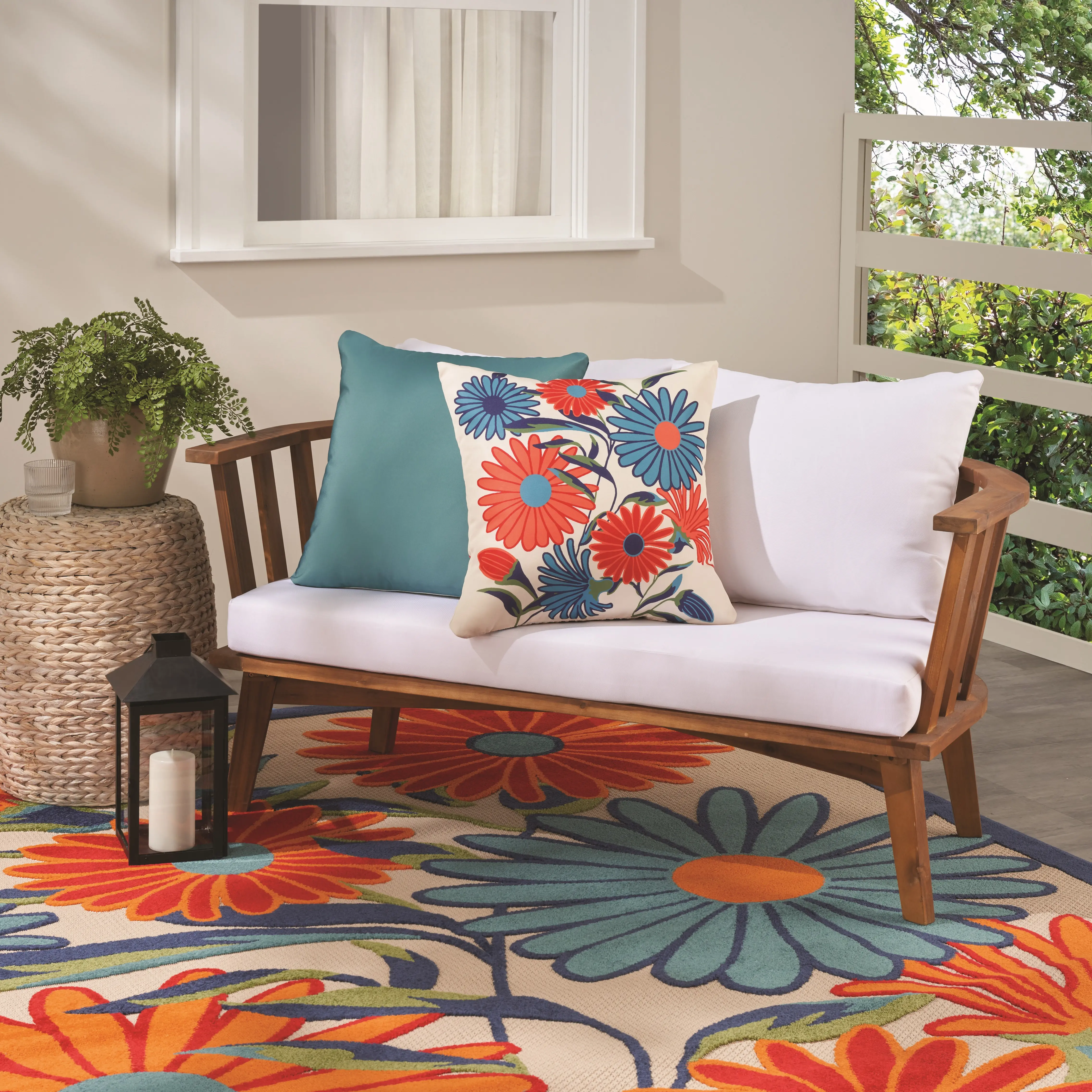 ALH33IVMTC020020 Outdoor Floral Red and Blue 20  Throw Pillow-2