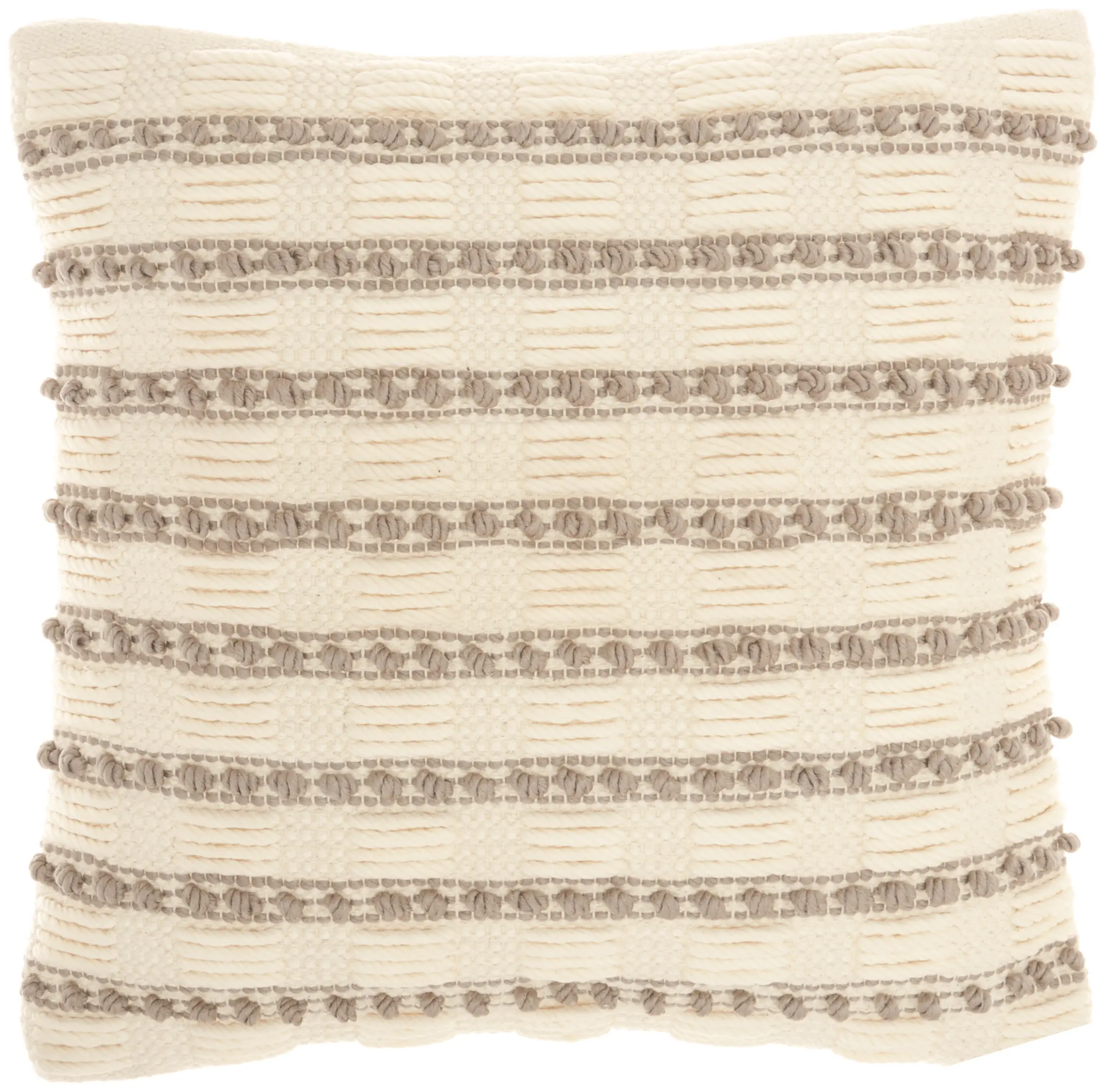Benji Square Natural Striped Throw Pillow-1
