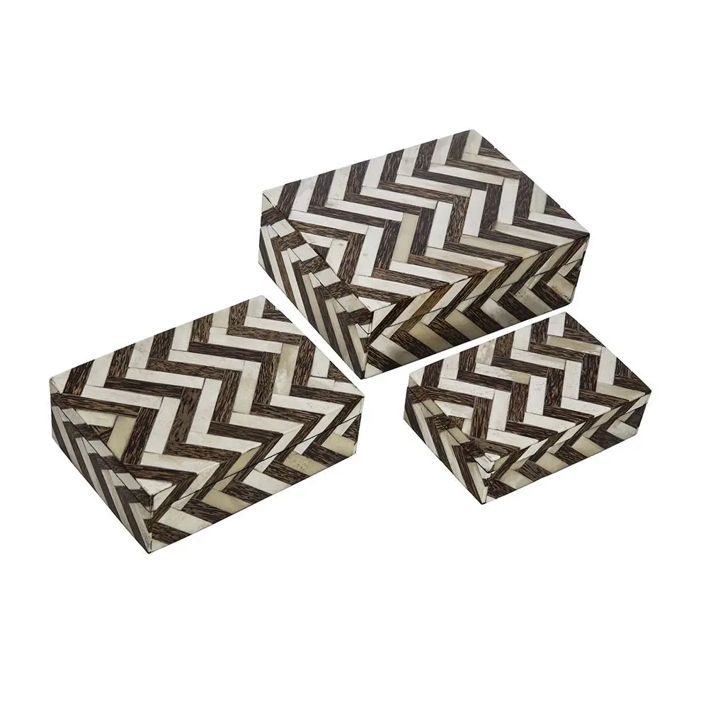 Chevron Medium Brown and White Inlay Box-1