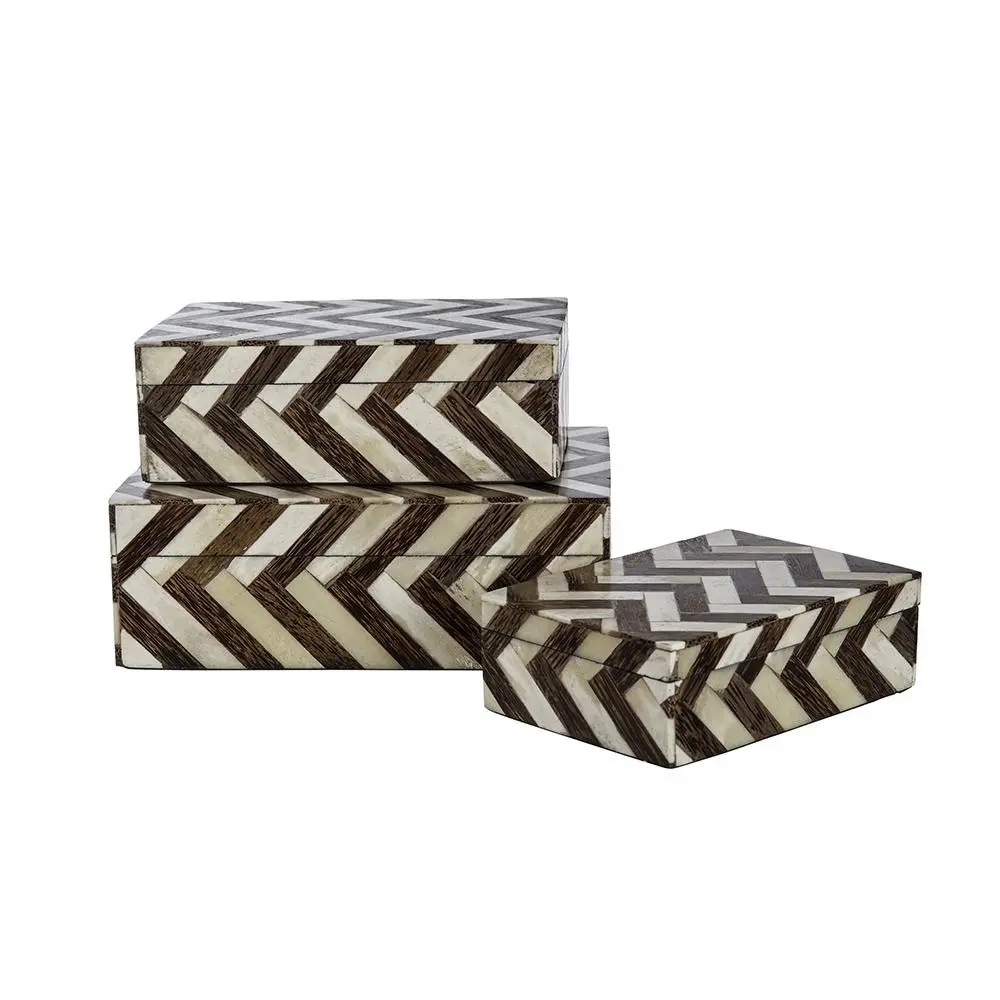 Chevron Medium Brown and White Inlay Box-3
