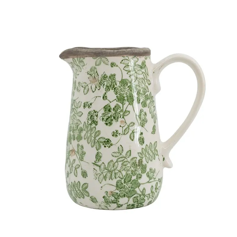 White and Green Ceramic Pitcher Vase