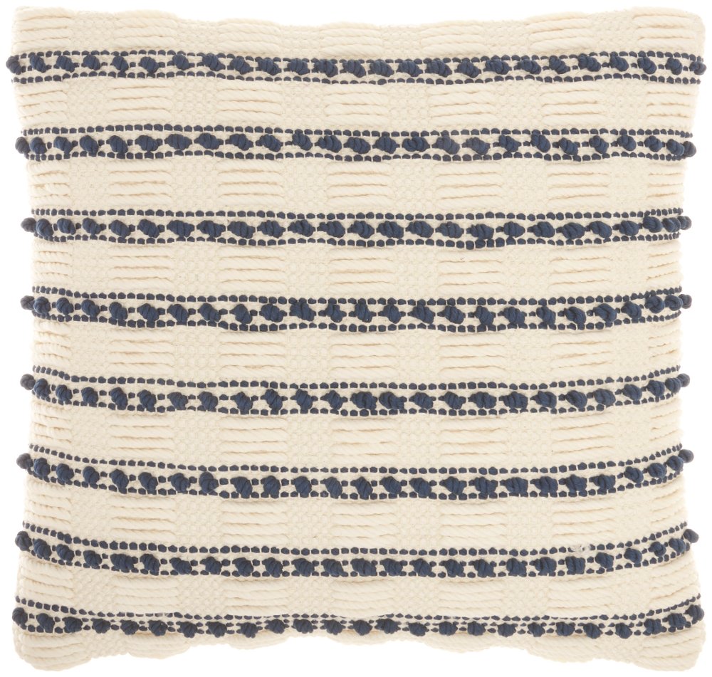 18" Square Ivory and Navy Throw Pillow