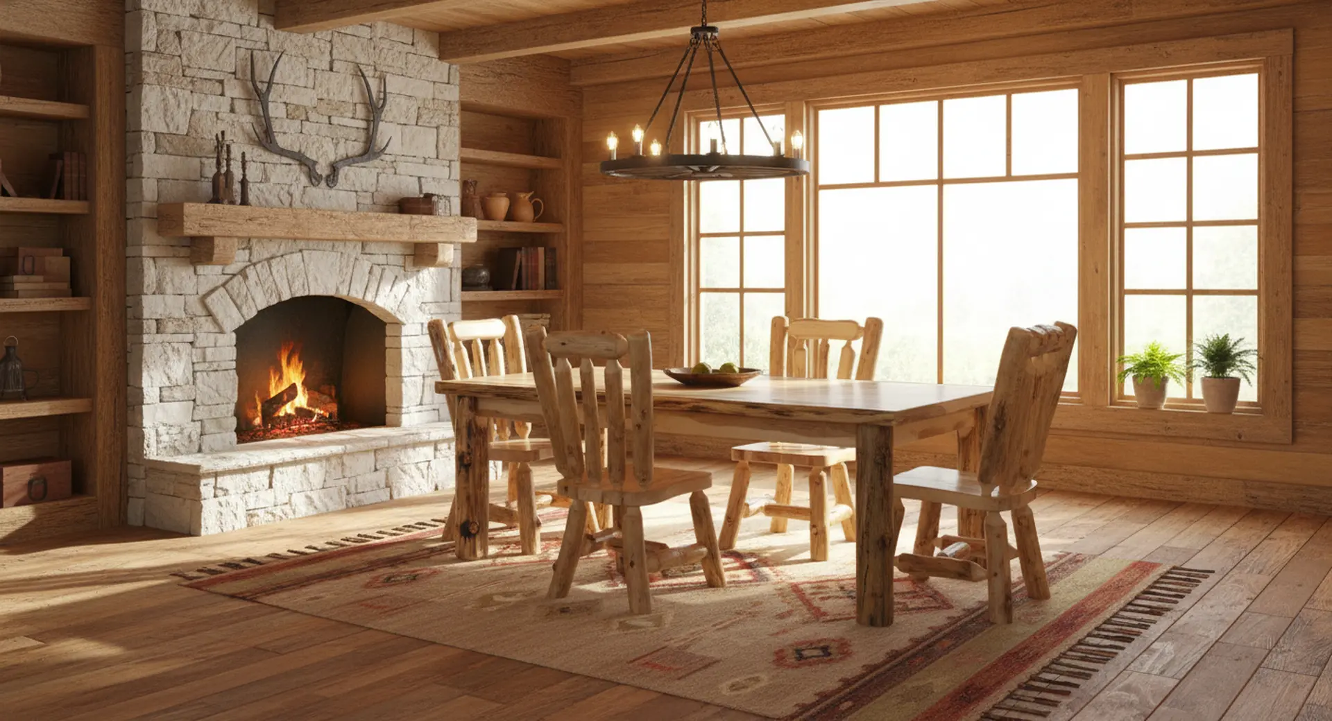 Aspen Natural Log 5-Piece Dining Set-2