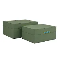 Large Decorative Green Box with Turquoise Handle