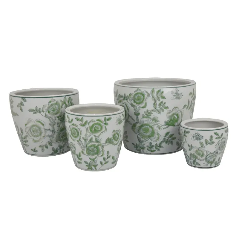Fauna Medium Green and White Planter