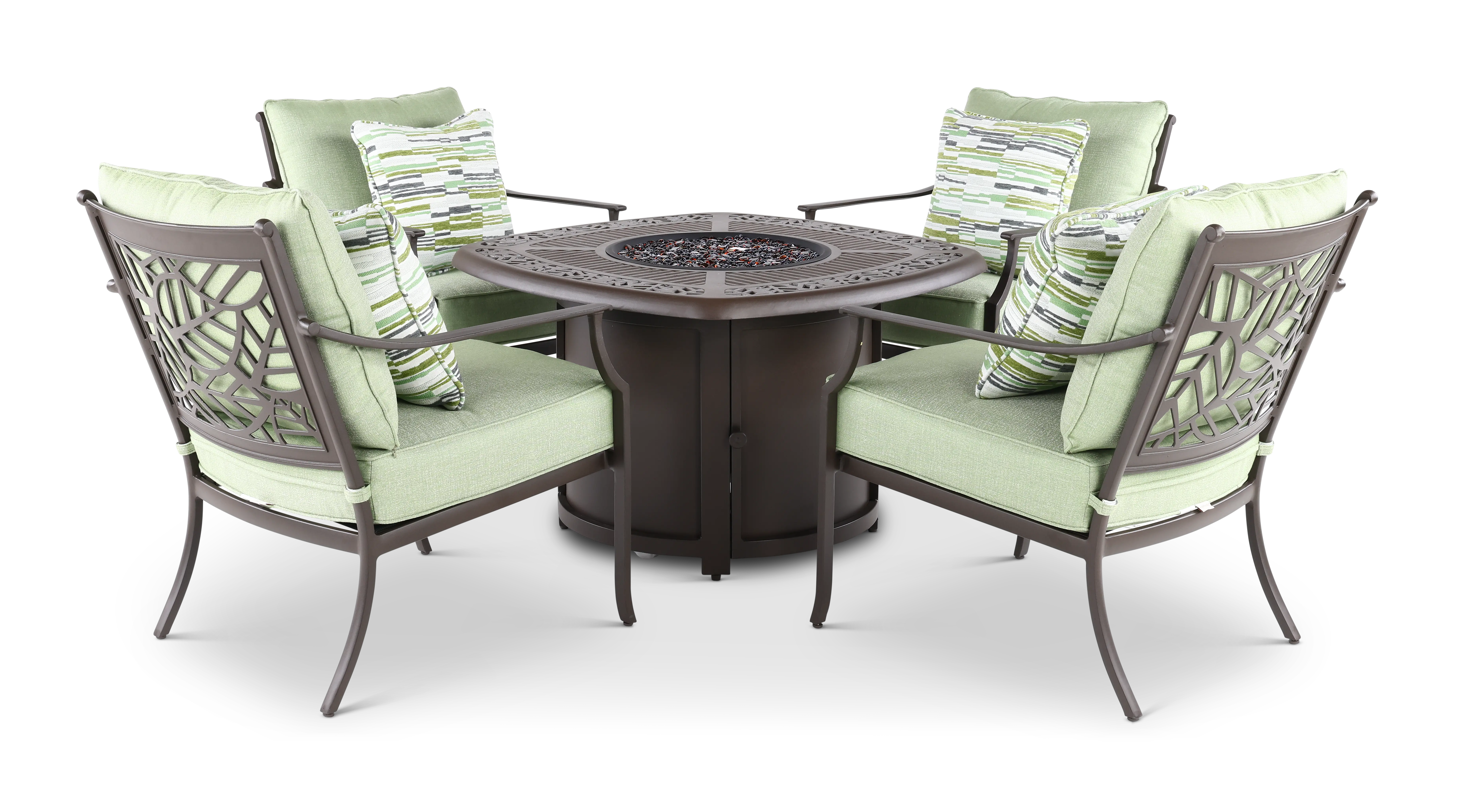 KIT:5PC-THURSTON-FP-CLB Thurston 5 Piece Gray and Green Firepit and Club Chair Patio Set-1