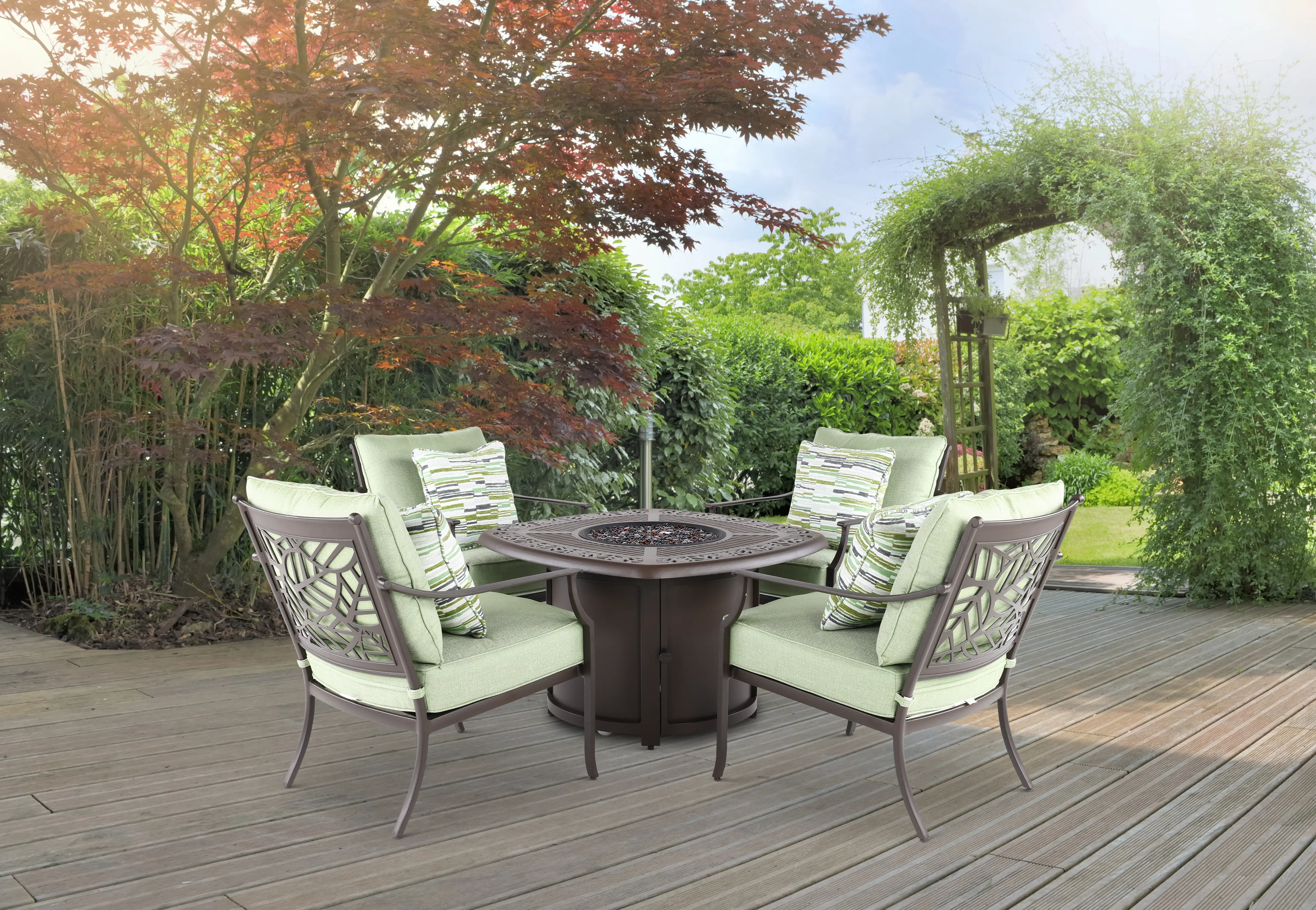 KIT:5PC-THURSTON-FP-CLB Thurston 5 Piece Gray and Green Firepit and Club Chair Patio Set-2