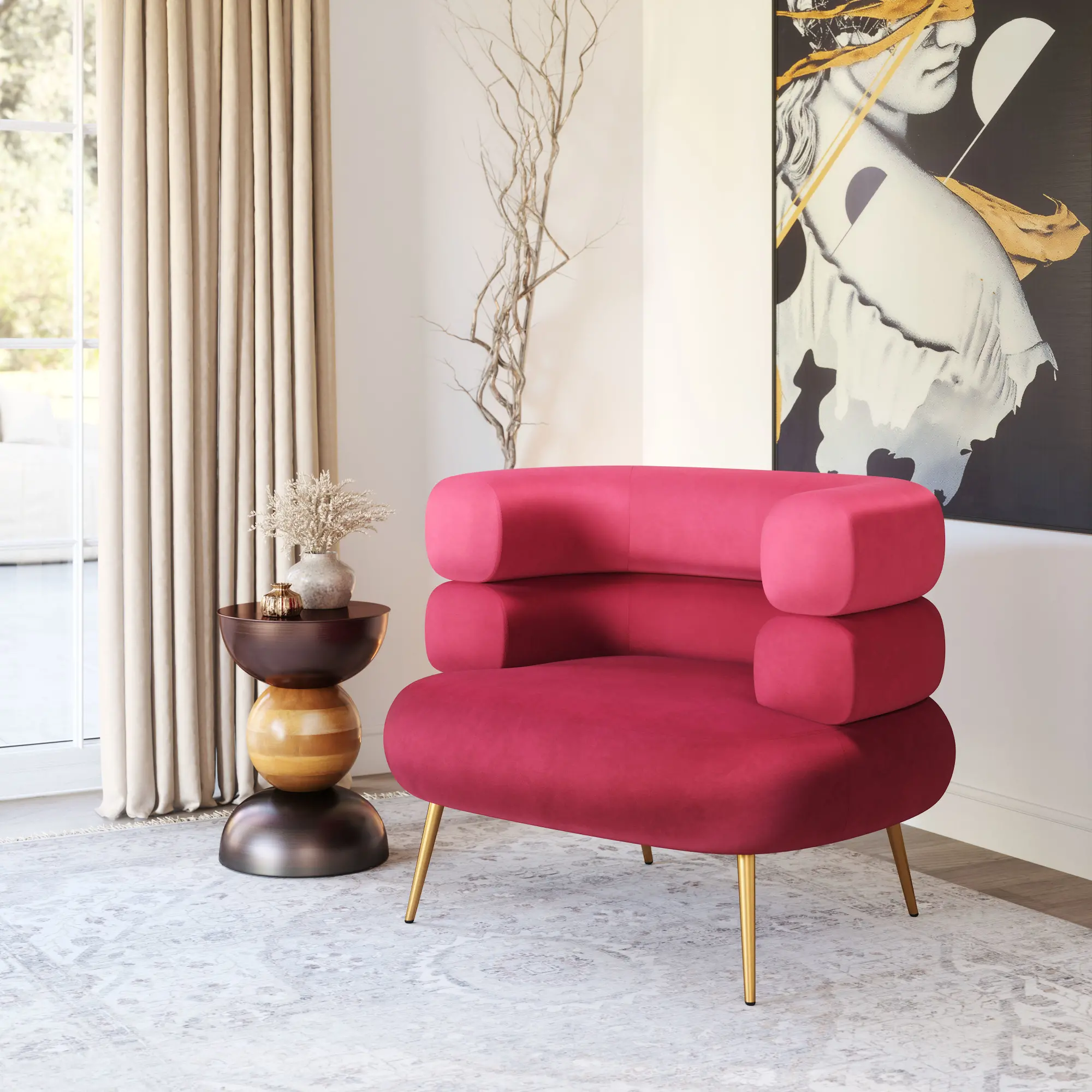 Aeris Red Velvet Accent Chair-2