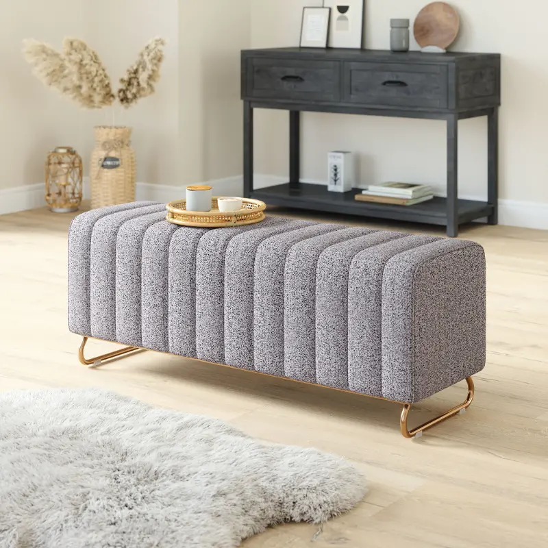 Pendleton Stone Gray Velvet Upholstered Bench