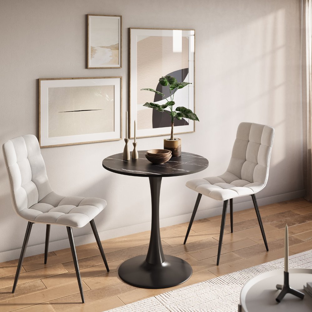 Ivo Black Marble 28" Round Bistro Table