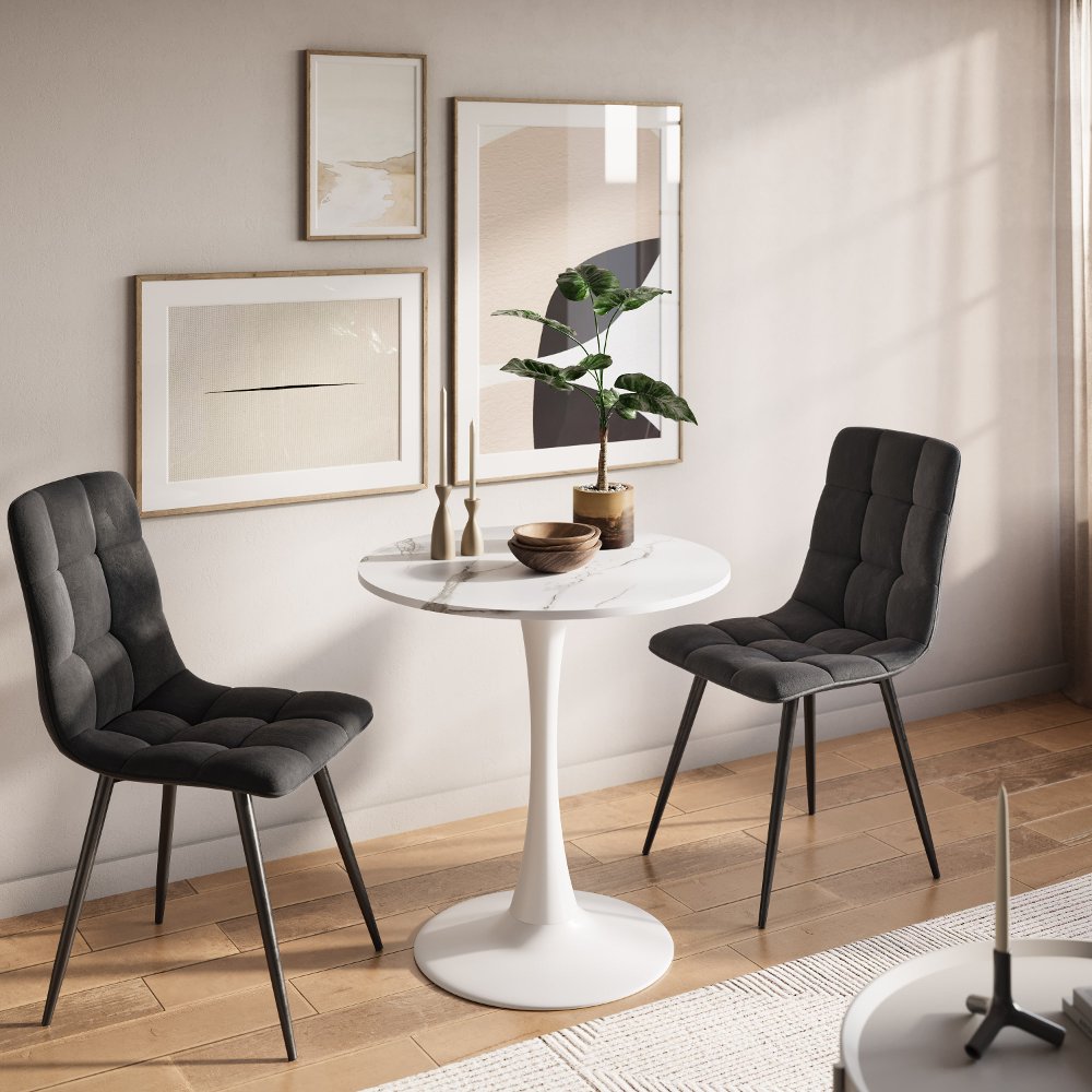 Ivo White Marble 28" Round Bistro Table with White Base