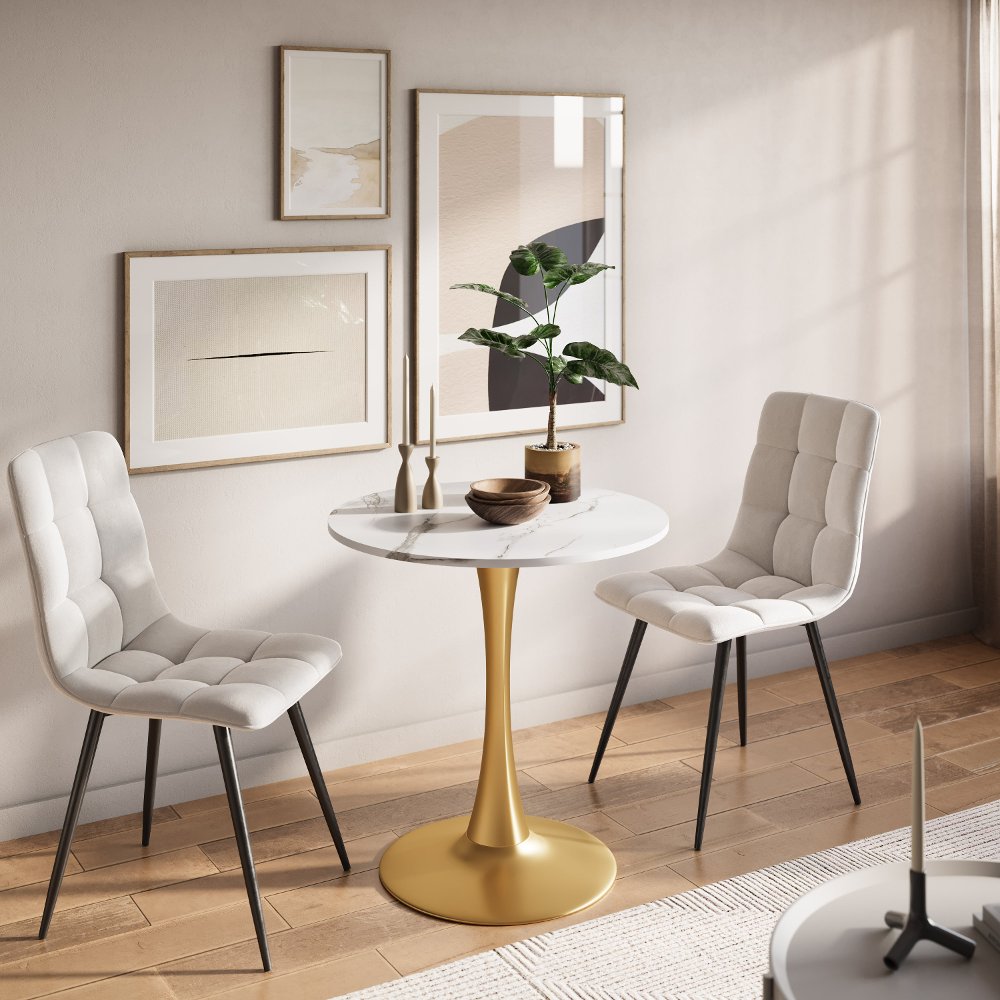Ivo White Marble 28" Round Bistro Table with Gold Base