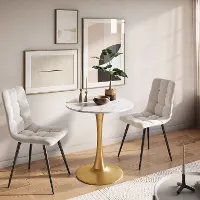 Ivo White Marble 28  Round Bistro Table with Gold Base