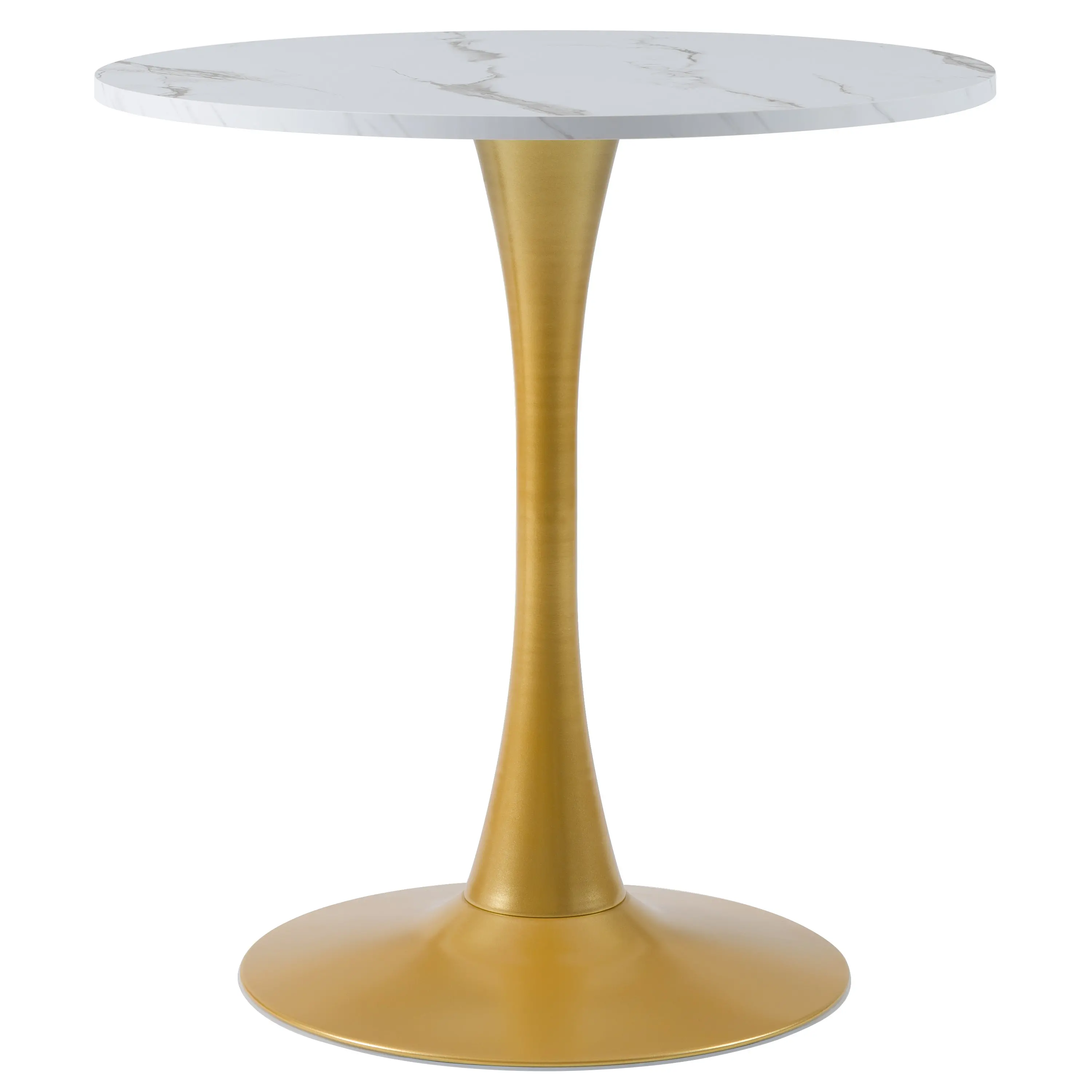 Ivo White Marble 28  Round Bistro Table with Gold Base-1