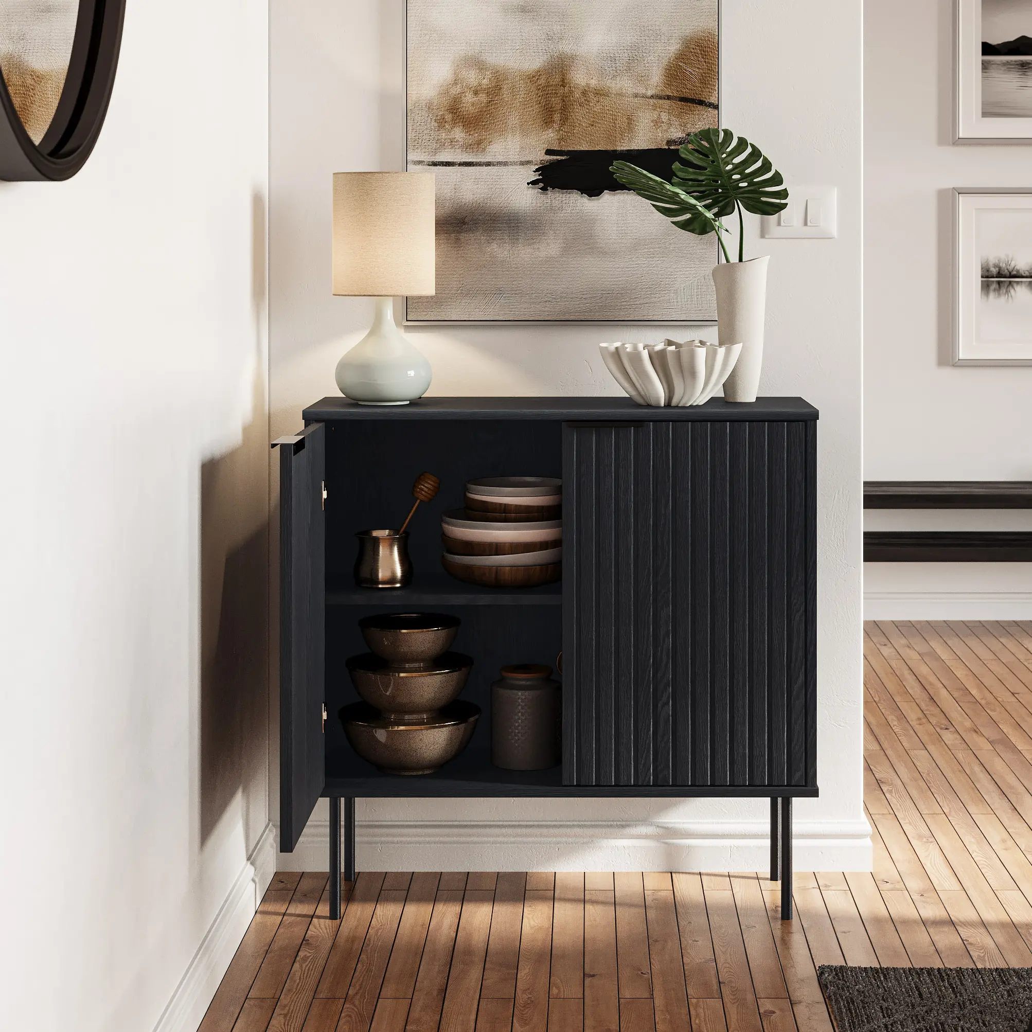 Lysander Black Fluted Bar Cabinet-2