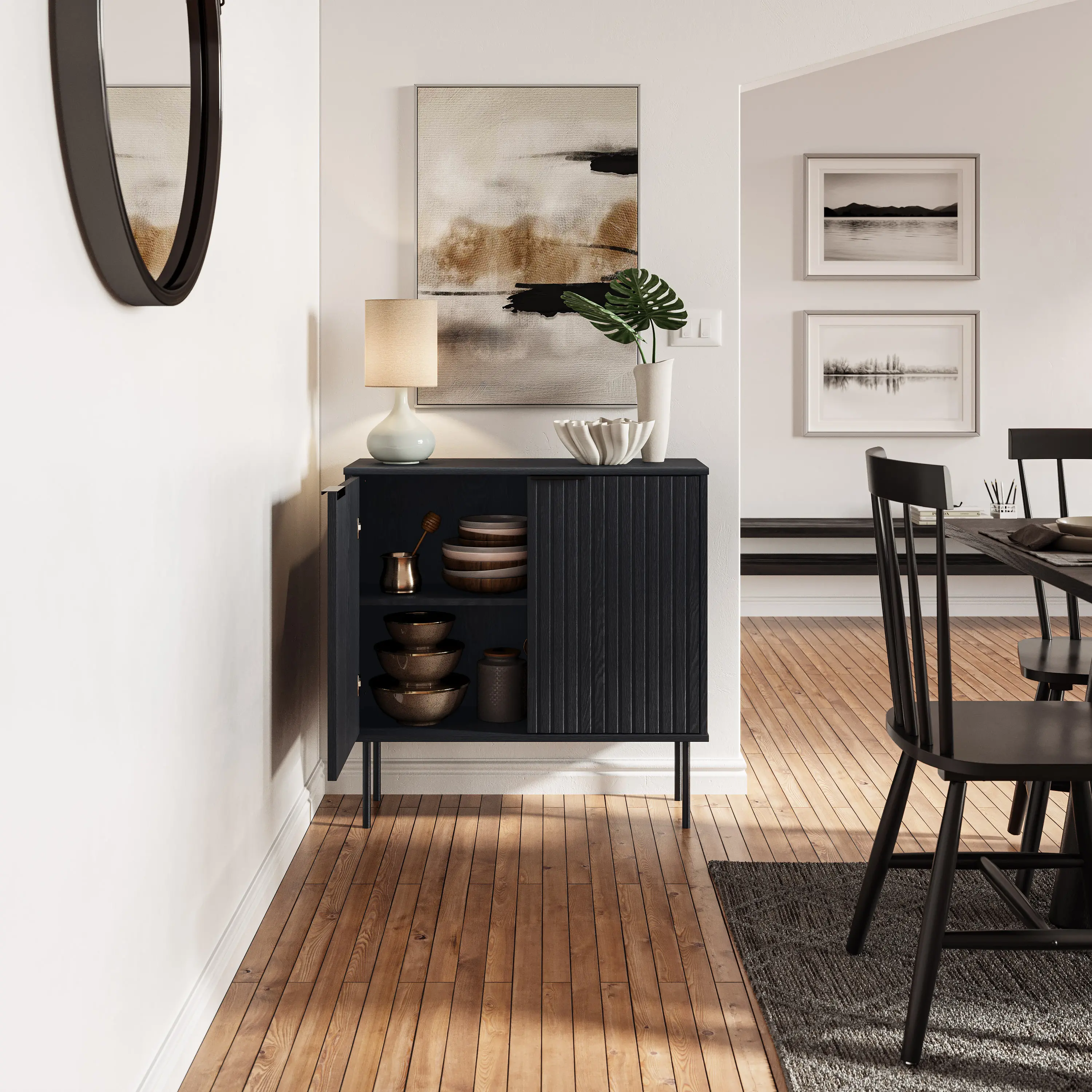 Lysander Black Fluted Bar Cabinet-3