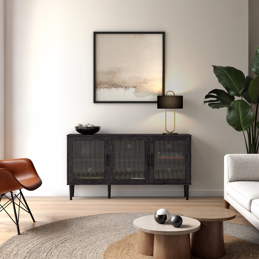 Ethan Dark Gray Fluted Glass Sideboard
