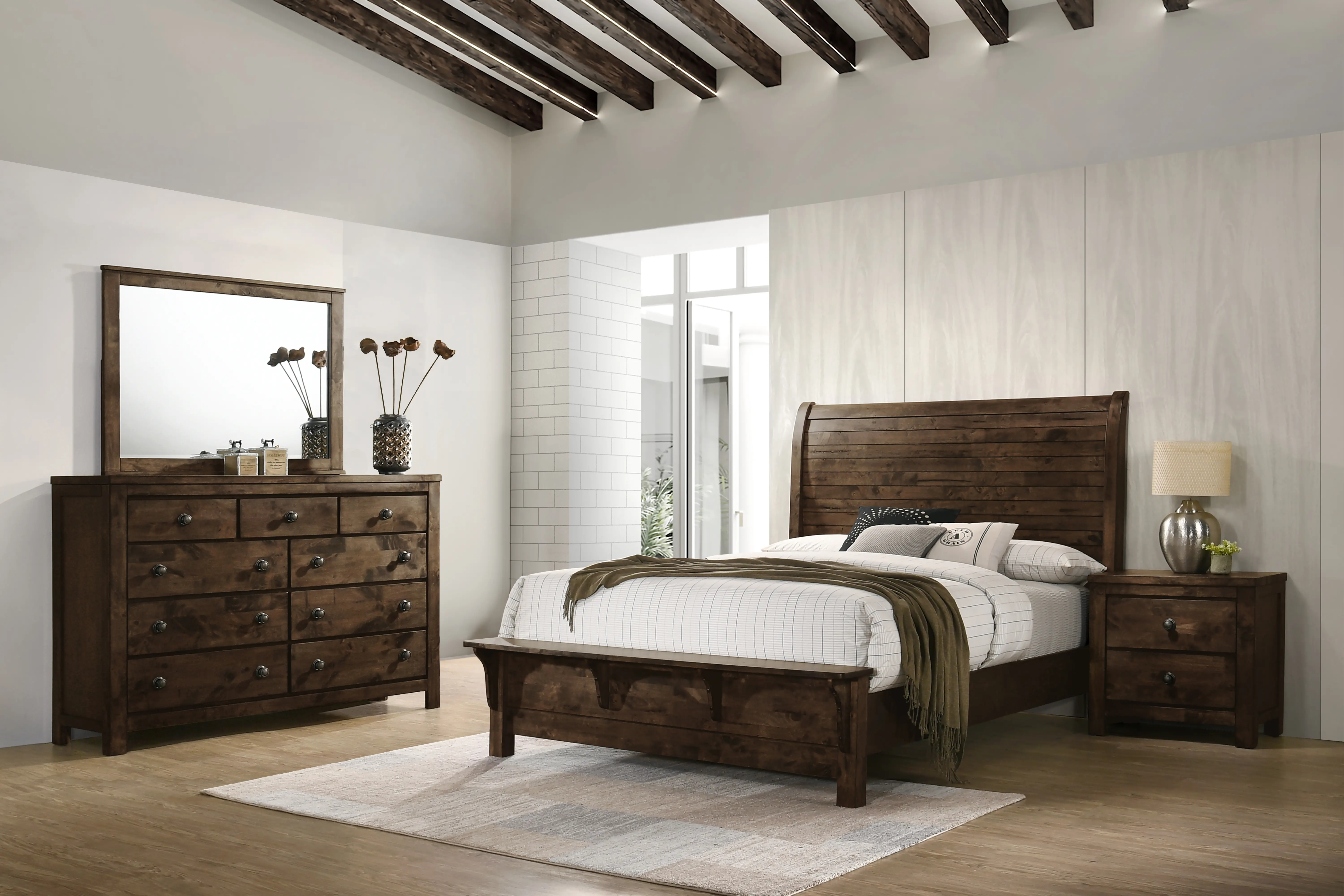 Bayview Rustic Brown Queen Bed-1