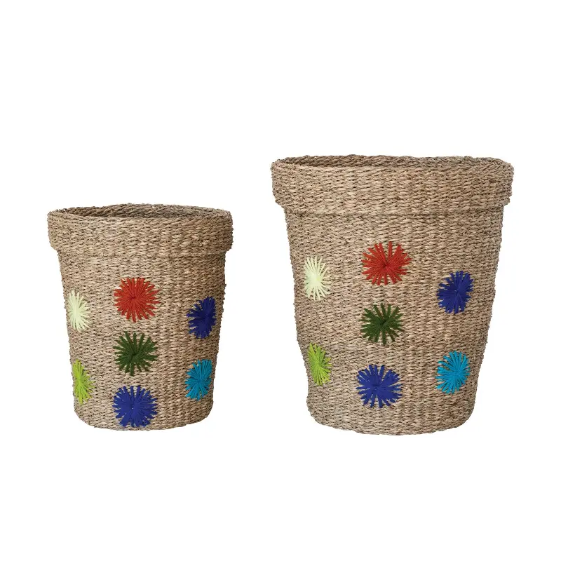 Large Hand-Woven Embroidered Basket